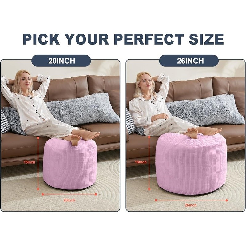 Comfortable Compact Pink Corduroy Foot Rest Ottoman Pouf Living Room Kids New
