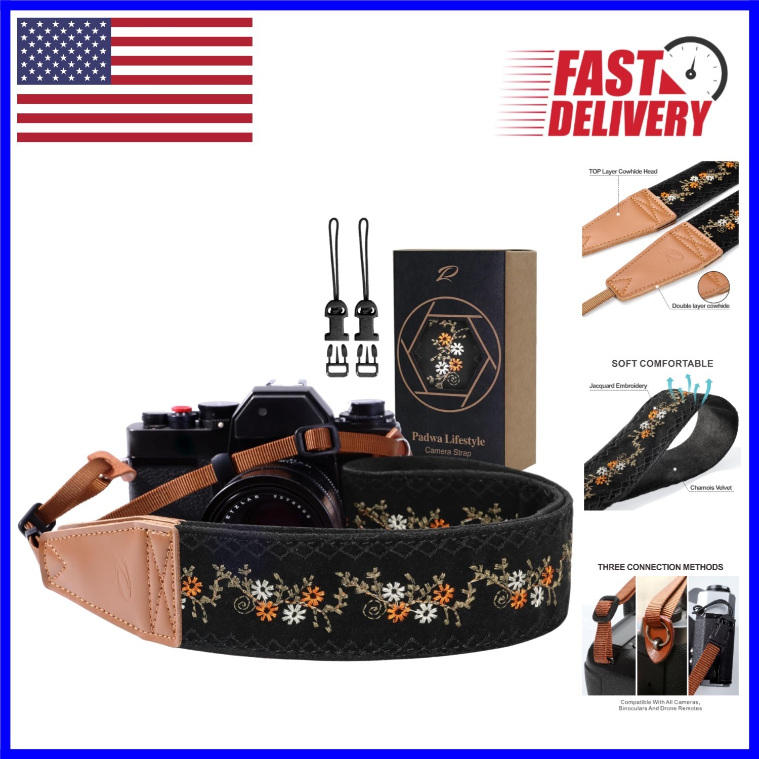 Sturdy Floral Camera Strap with Adjustable Length - Perfect for Photographers