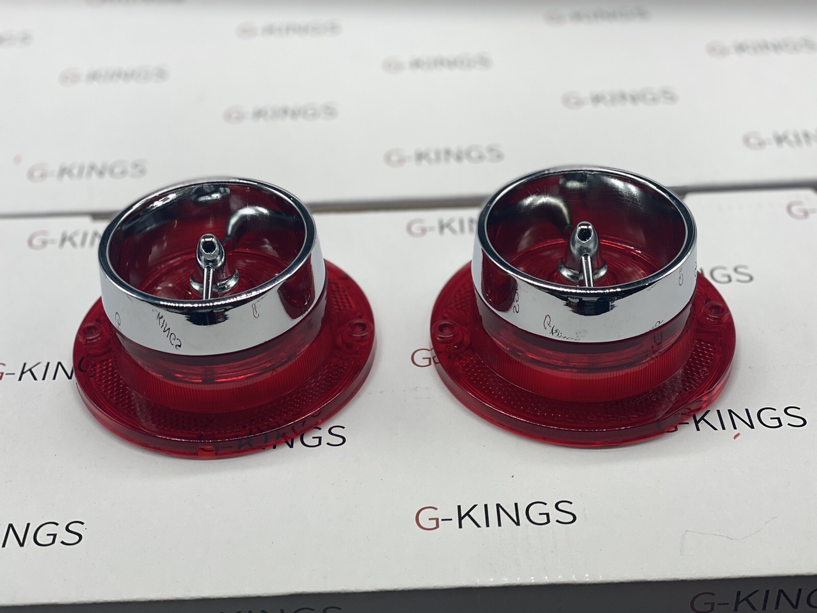 1963 Chevy Impala Tail Light Lens & Chrome Trim Bezel Set Pair 2pcs Rear Lamp