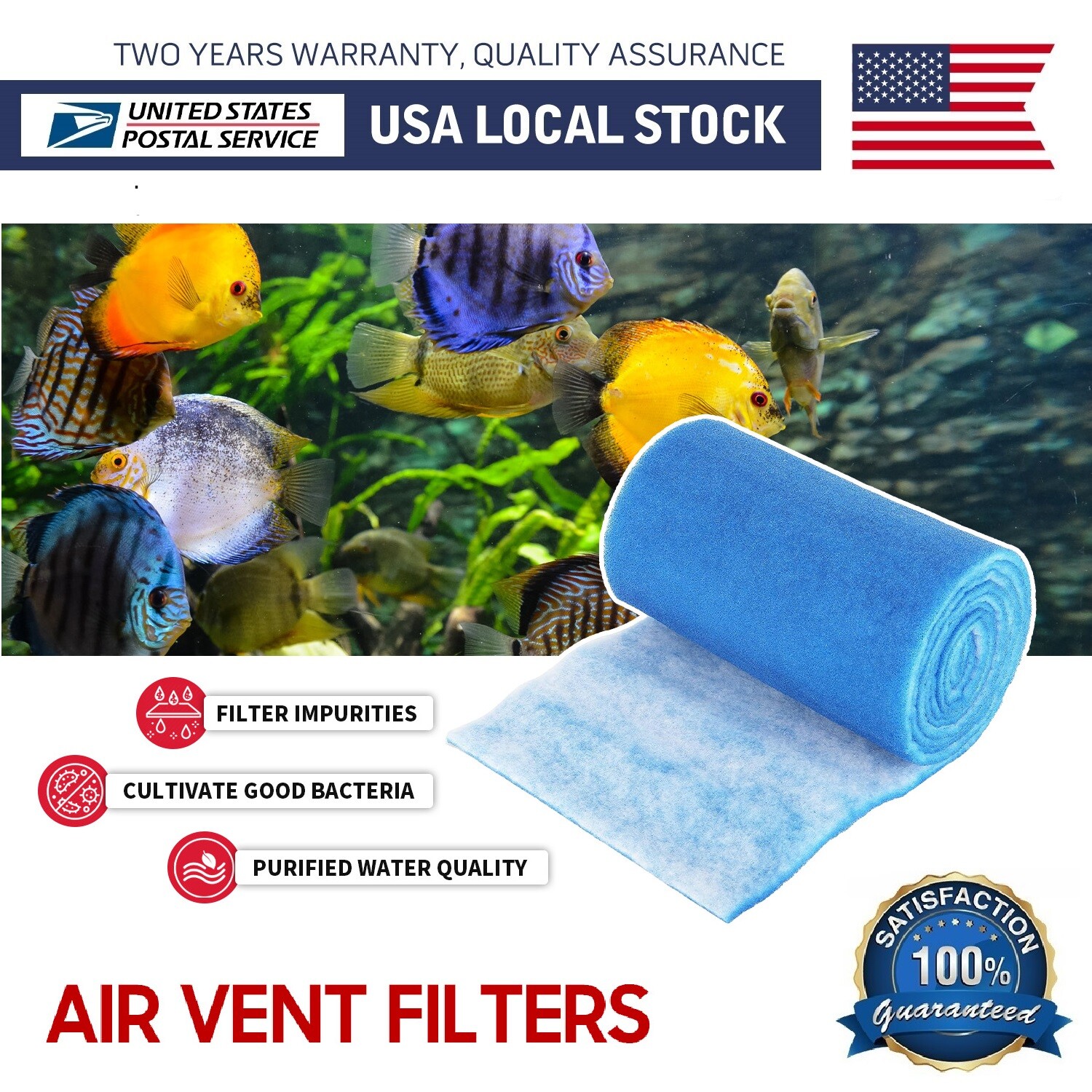 12ft Blue White Bonded Aquarium Media Pad 12" Wide Fiber Floss Filter Material
