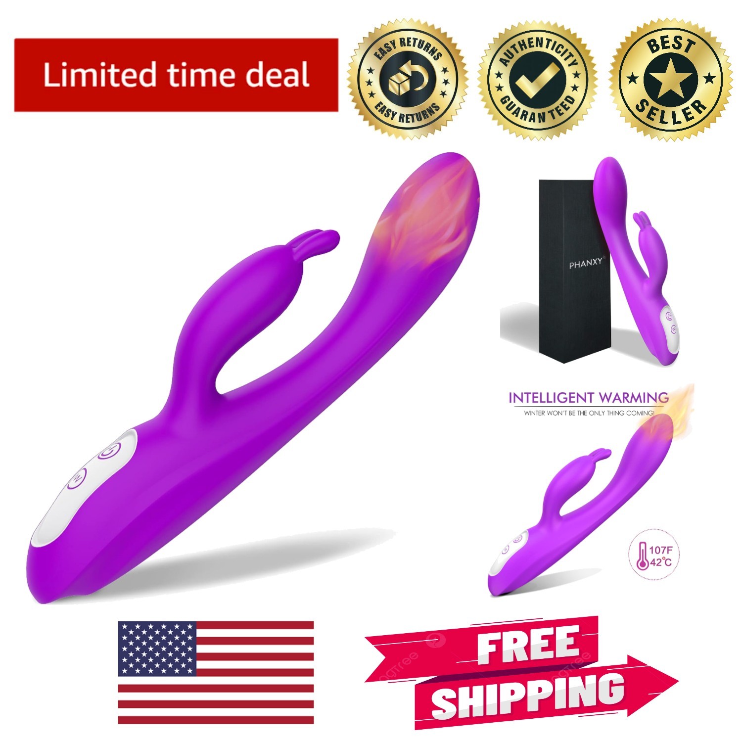 Ultimate Heated G-Spot Rabbit Vibrator with Clitoral Stimulation - 9 Vibrations