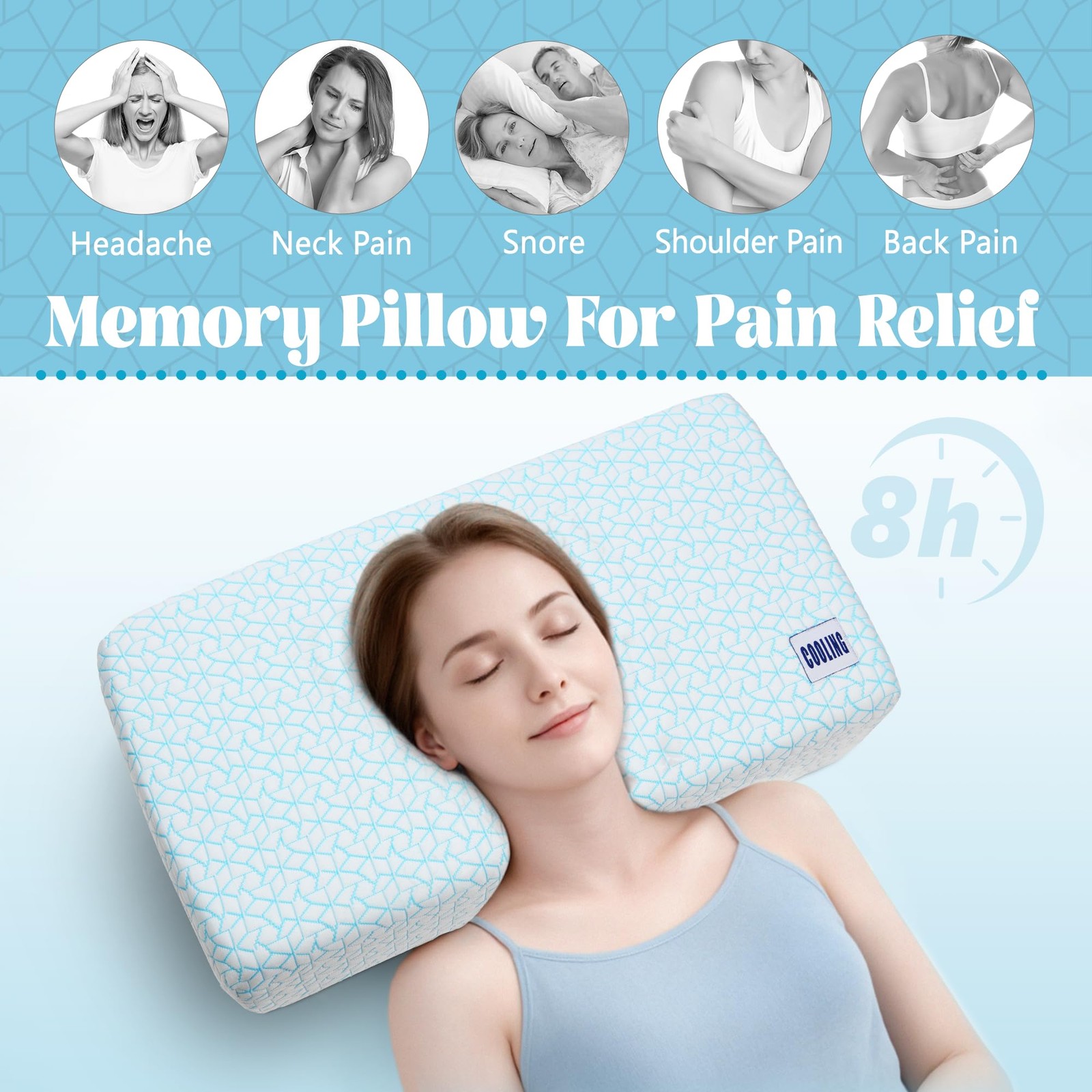 Cooling Cube Pillow for Side Sleepers, 40D High-Density Memory Foam Support H...