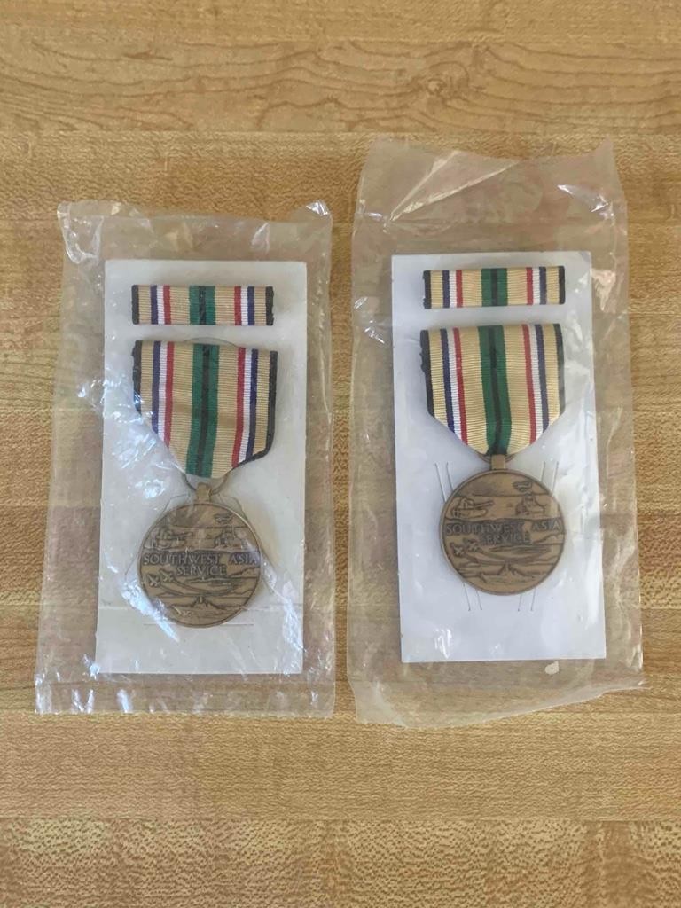 Lot of (2) Gulf War U.S. Military Southwest Asia Service Medals with Ribbon Bars