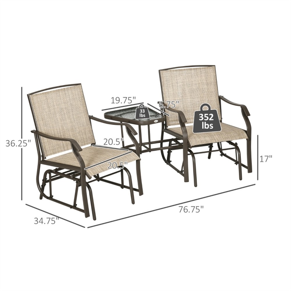 Tavern Table and Chair Double Patio Glider with Tea Table