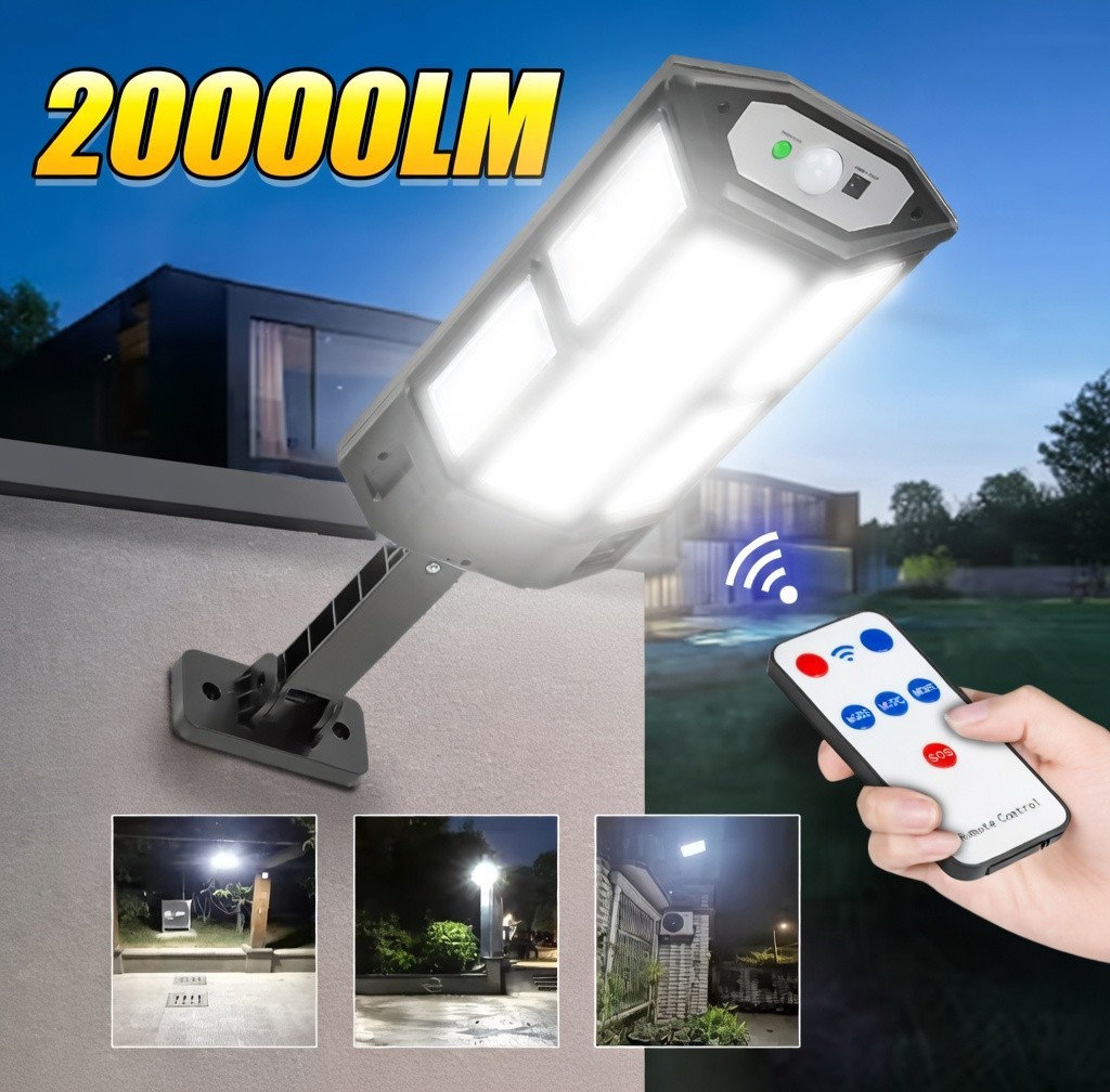 20000LM Ultra Bright Solar Street Light Motion Sensor Remote Control IP65