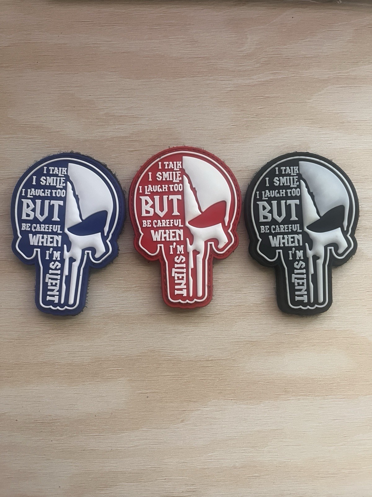 3 Pack Punisher Skull Be Careful Morale Patches Hook And Loop PVC FREE SHIPPING