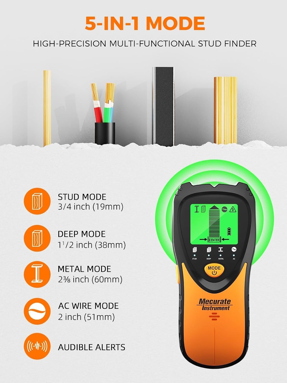 Electronic Stud Finder with LCD Display & Audio Alerts for Home Improvement