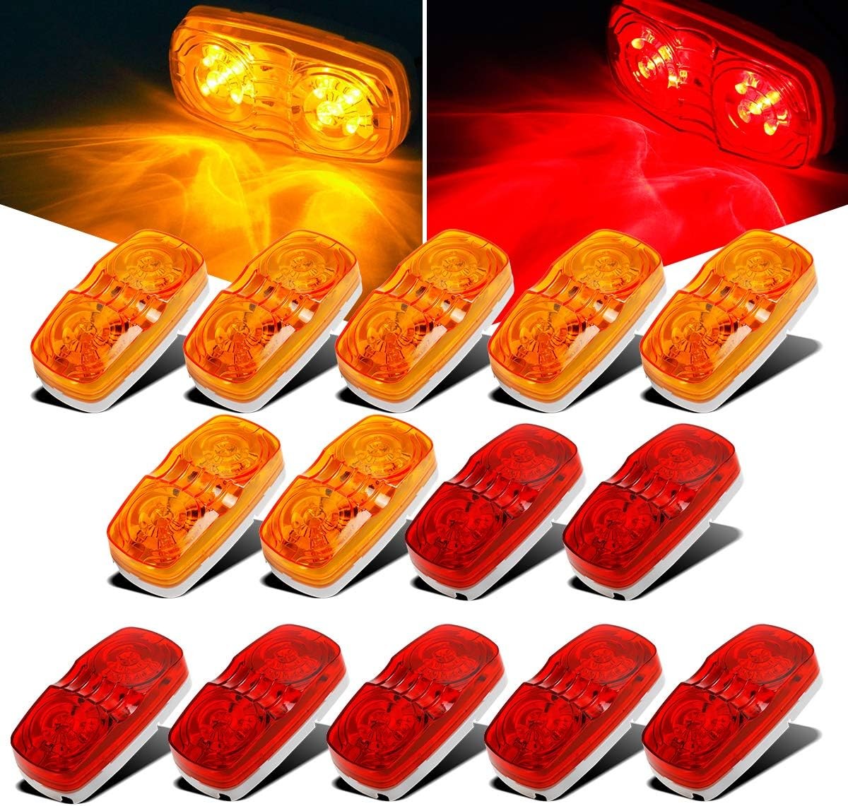 14 x Trailer Marker LED Light Double Bullseye 10 Diodes Clearance Lamp Red/Amber