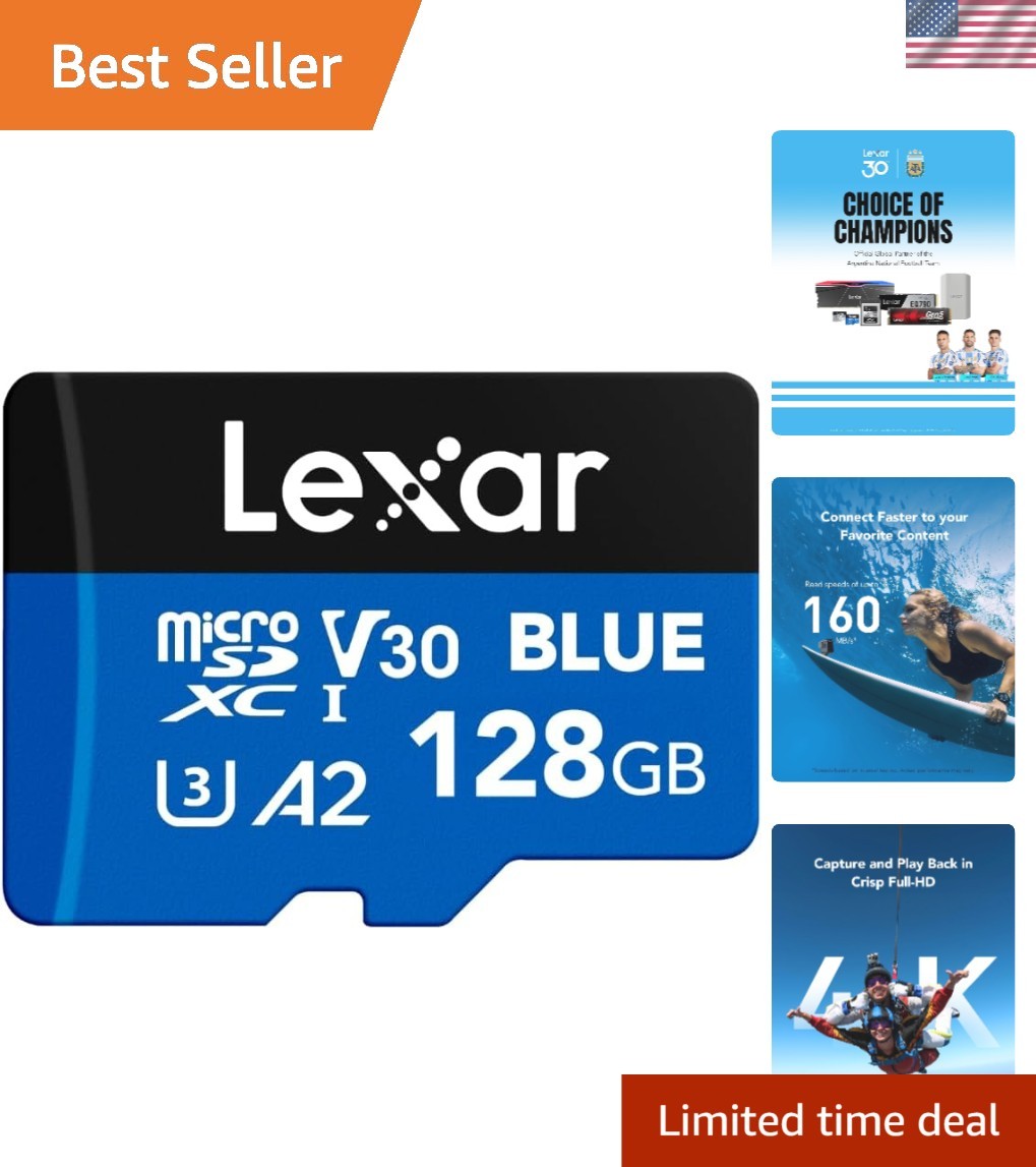 128GB Blue Micro SD Card Up to 160MB/s, microSDXC UHS-I Memory Card with SD A...