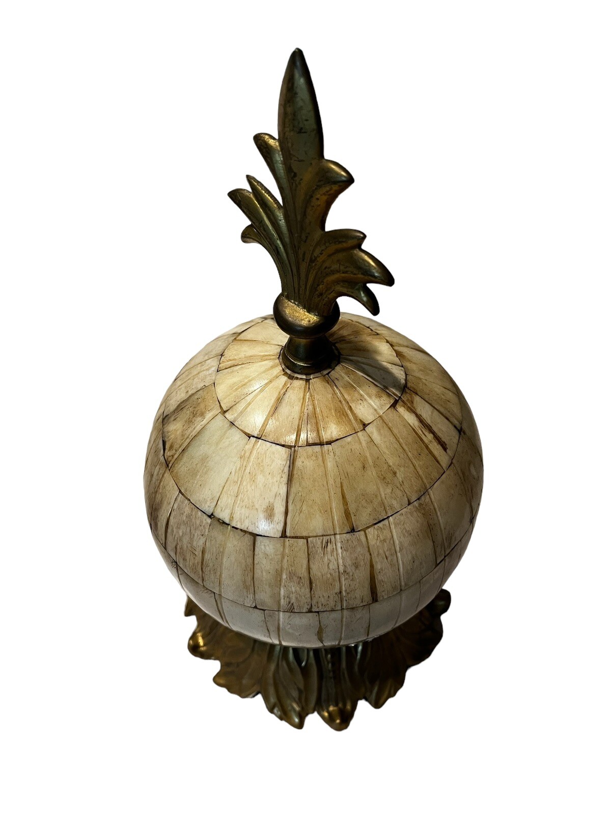 Bronze Inlaid Bone Globe 11" Vintage Antique Decorative Desktop MCM Decor India