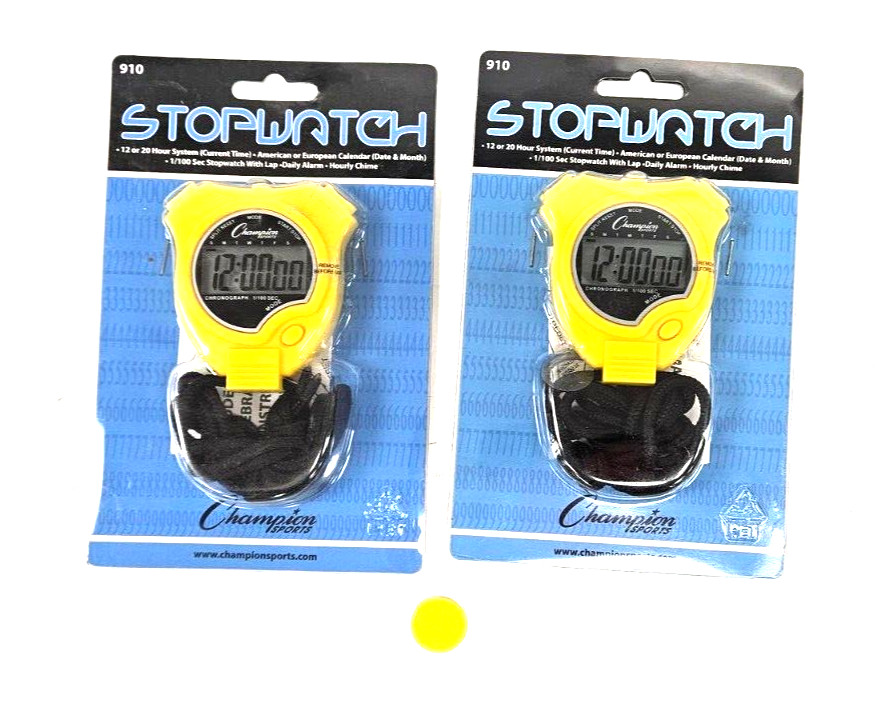 CHAMPION SPORTS STOPWATCH 610 *LOT OF 2* DAILY ALARM HOURLY CHIME YELLOW