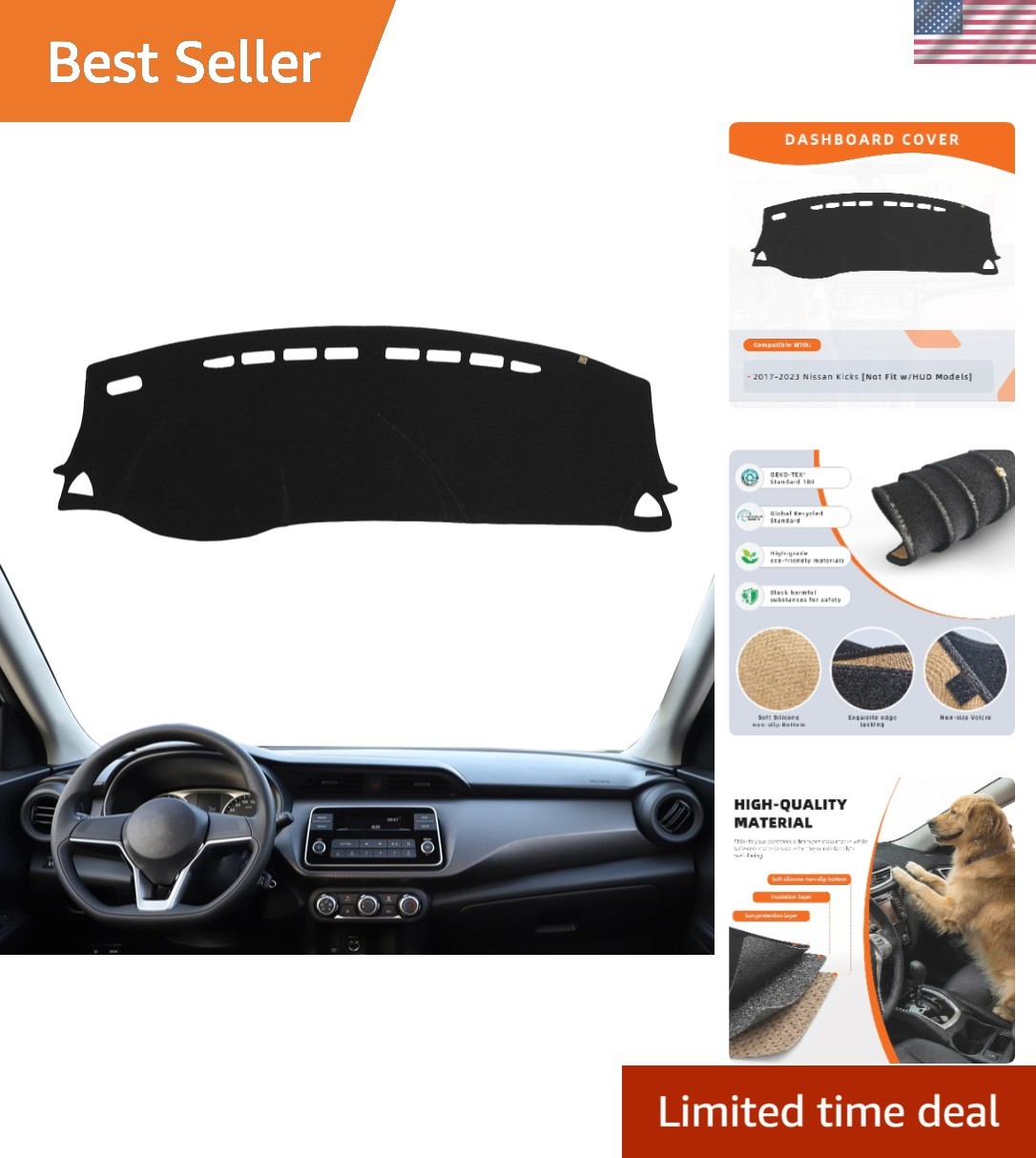 Dashboard Cover Dash Mat Fit for Ni-ssan Kicks 2023-2017 Without HUD Models,C...