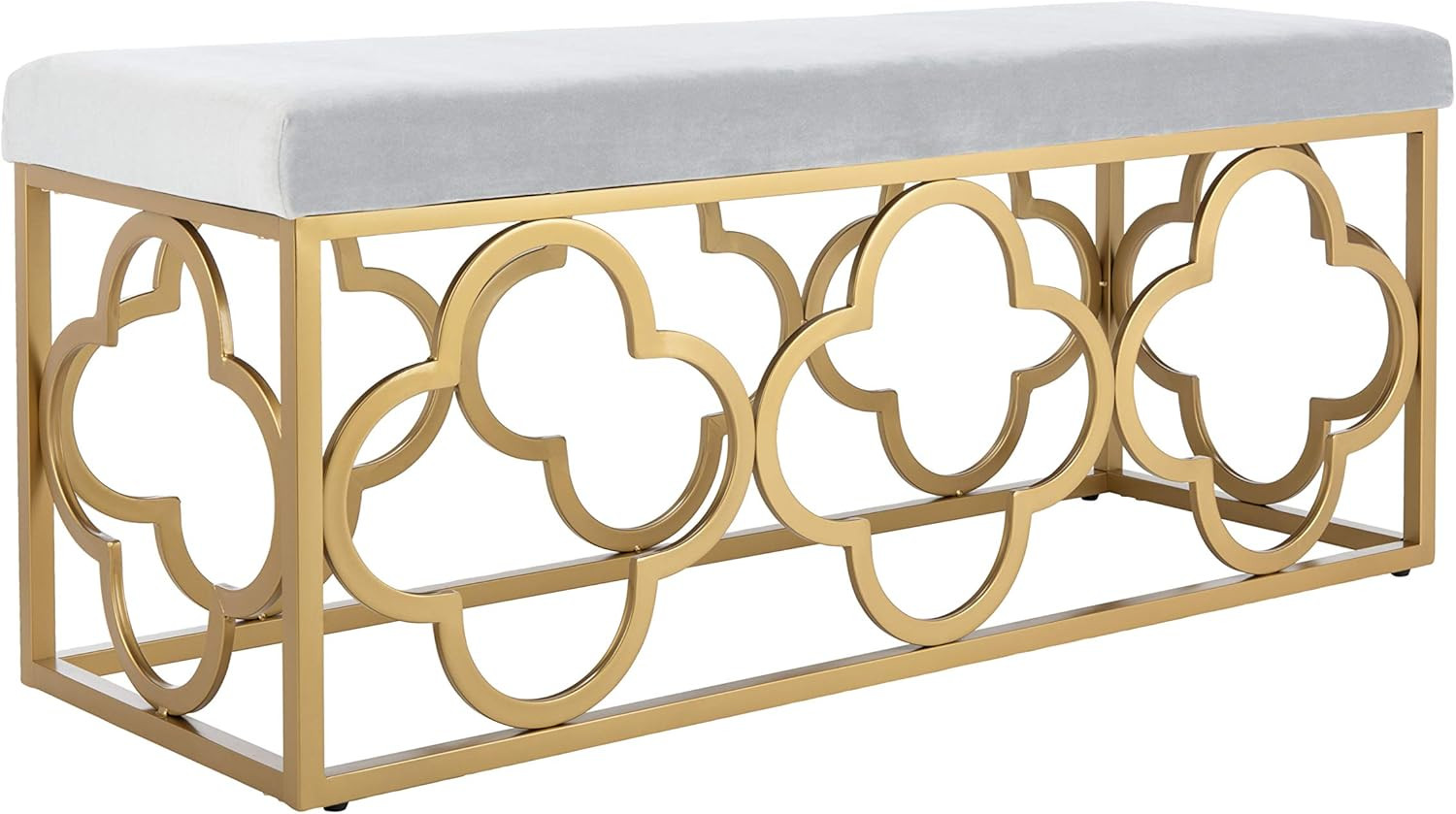 Glam Grey Velvet & Gold 45-Inch Rectangle Bench for Stylish Home Decor