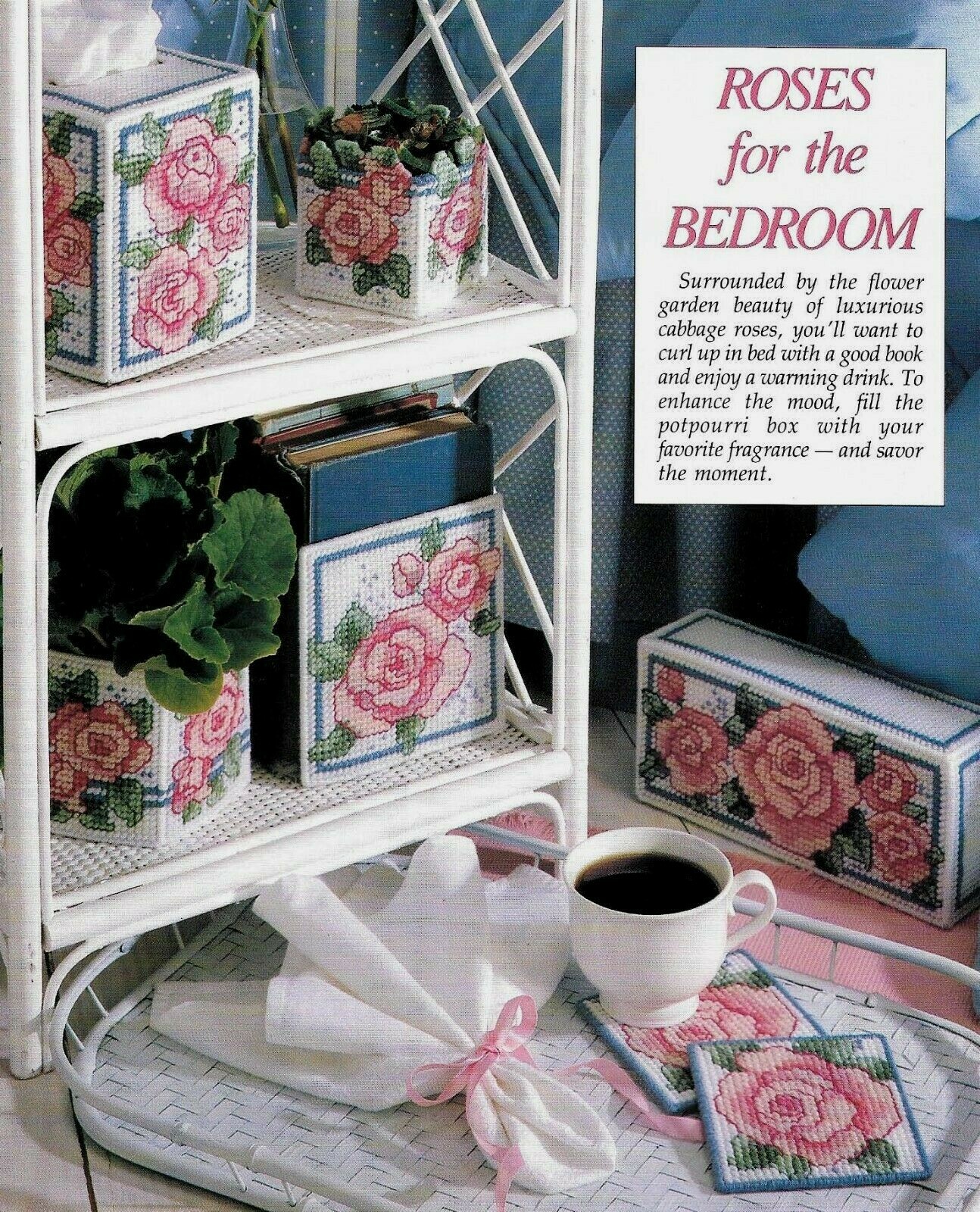 ROSES FOR THE BEDROOM TISSUE COVER COASTERS PLASTIC CANVAS PATTERN INSTRUCTIONS