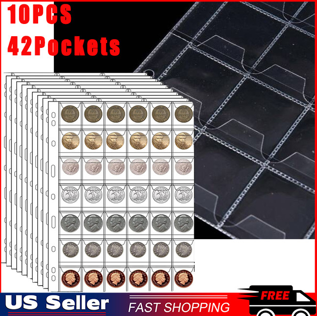 10pcs 42Pocket PVC Coin Holder Sheet Storage Collection Money Album Case NEW US