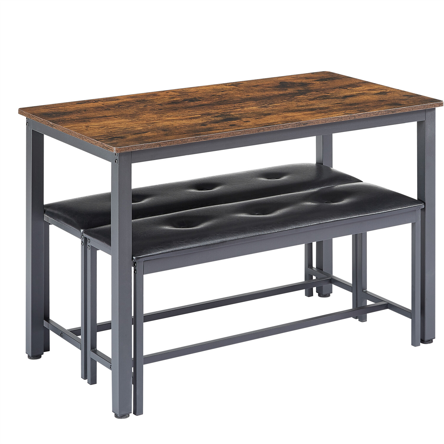 3 Piece Dining Table Set Table w/ 2 PU Benches Kitchen Breakfast Furniture