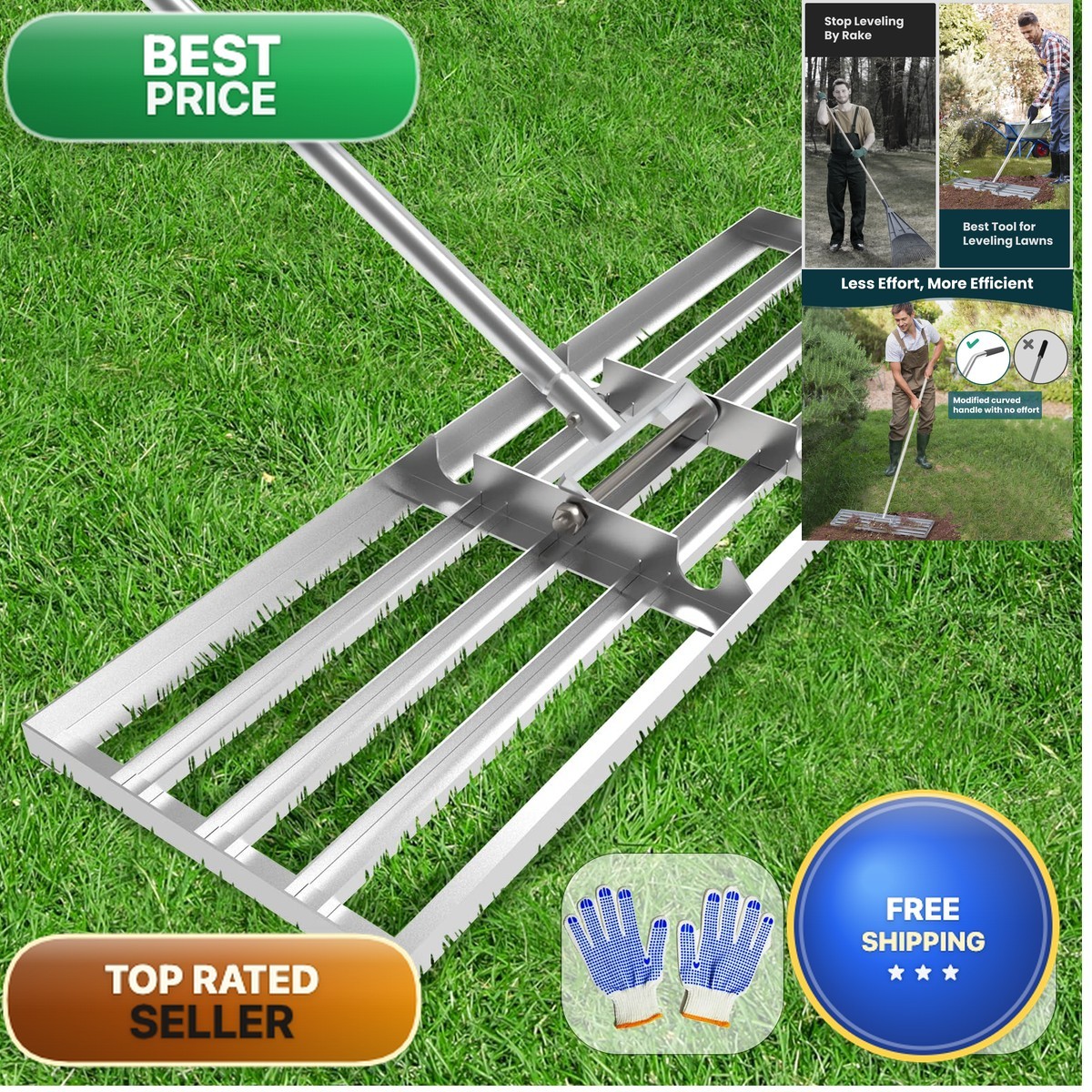 Dremmt Lawn Leveling Rake 30x10 inch with Stainless Steel Handle