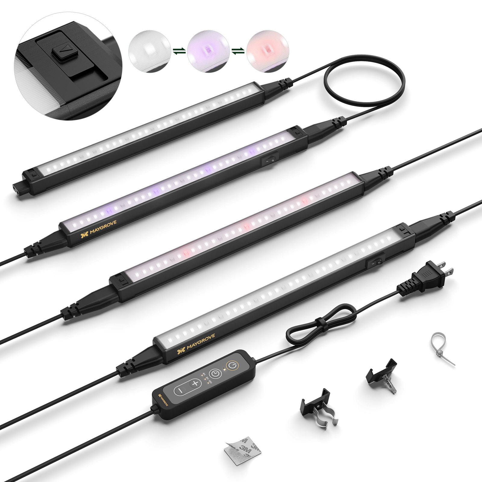 Maygrove 2FT 4PCS T5 5000K LED Grow Light Red+Purple+White Tunable Full Spectrum