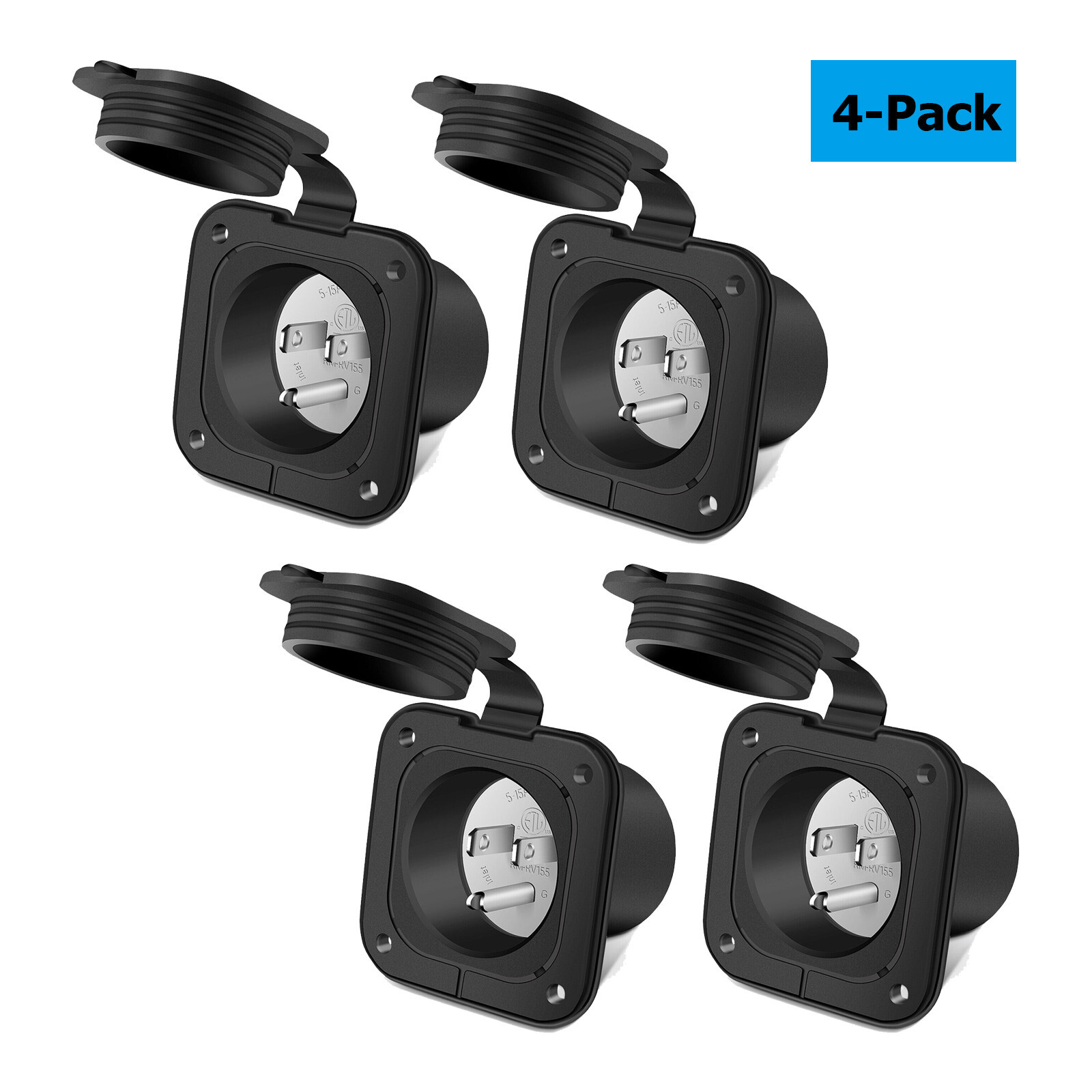 4Pcs 15A 125V AC Port Plug RV Shore Power Inlet Flanged NEMA 5-15 Waterproof Cap
