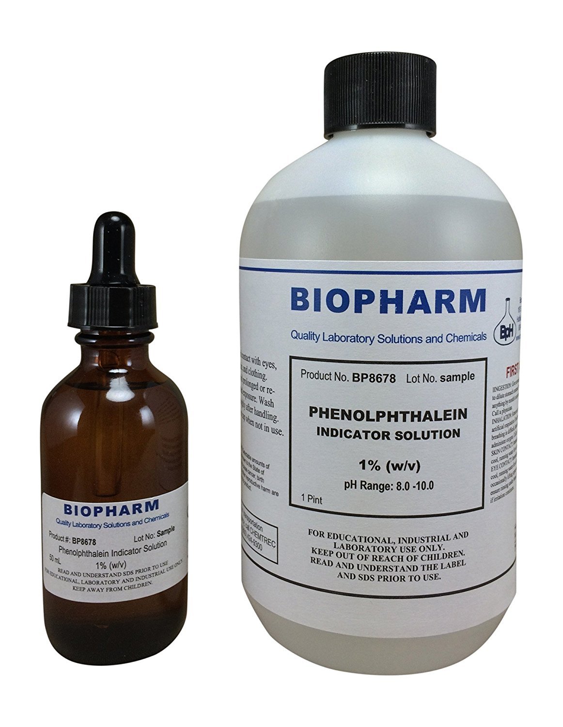 Phenolphthalein Indicator 1% Solution 500 mL Bottle plus 1 (2 oz) Dropper Bottle