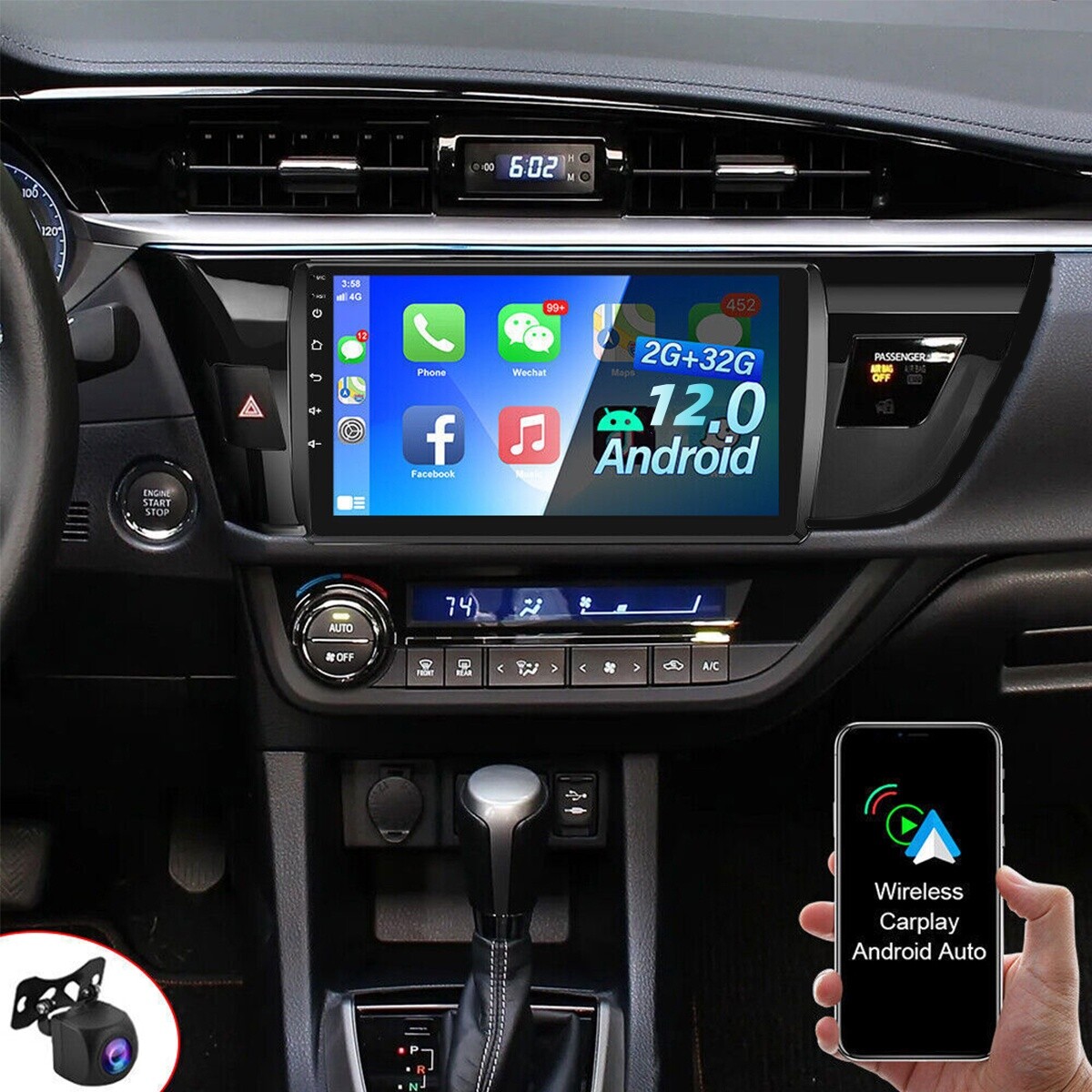 32G For Toyota Corolla 2014-2016 Carplay Stereo FM Radio GPS Nav WiFi Backup Cam