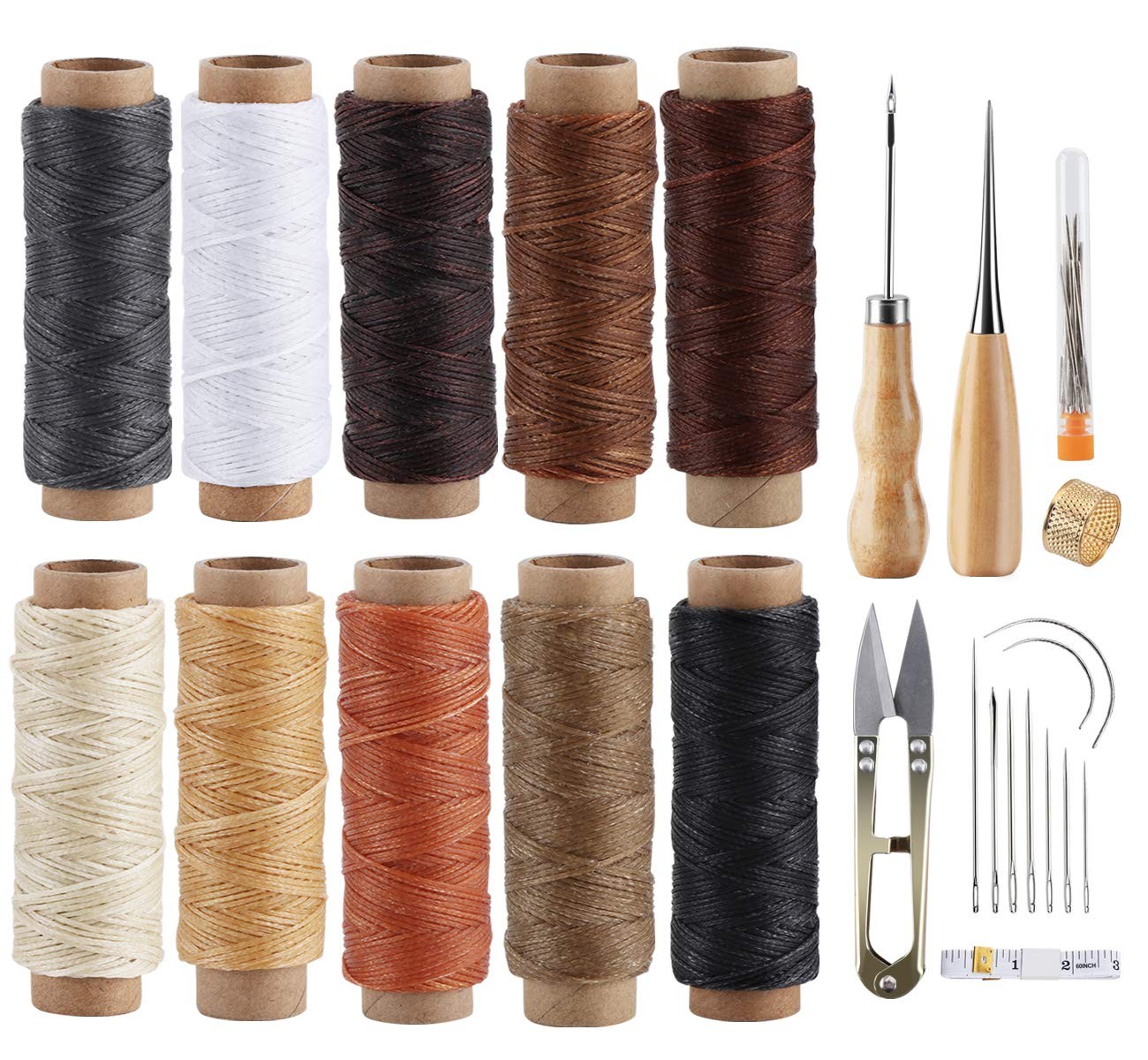 Leather Sewing Kit Waxed Thread Stitching Tools DIY Repair 31 Piece Set