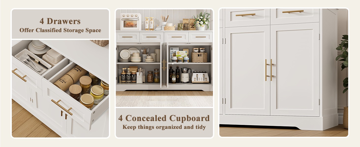 HOSTA 60" Lar Buffet Sideboard with Stora, 36" Tall Kitchen Buffet