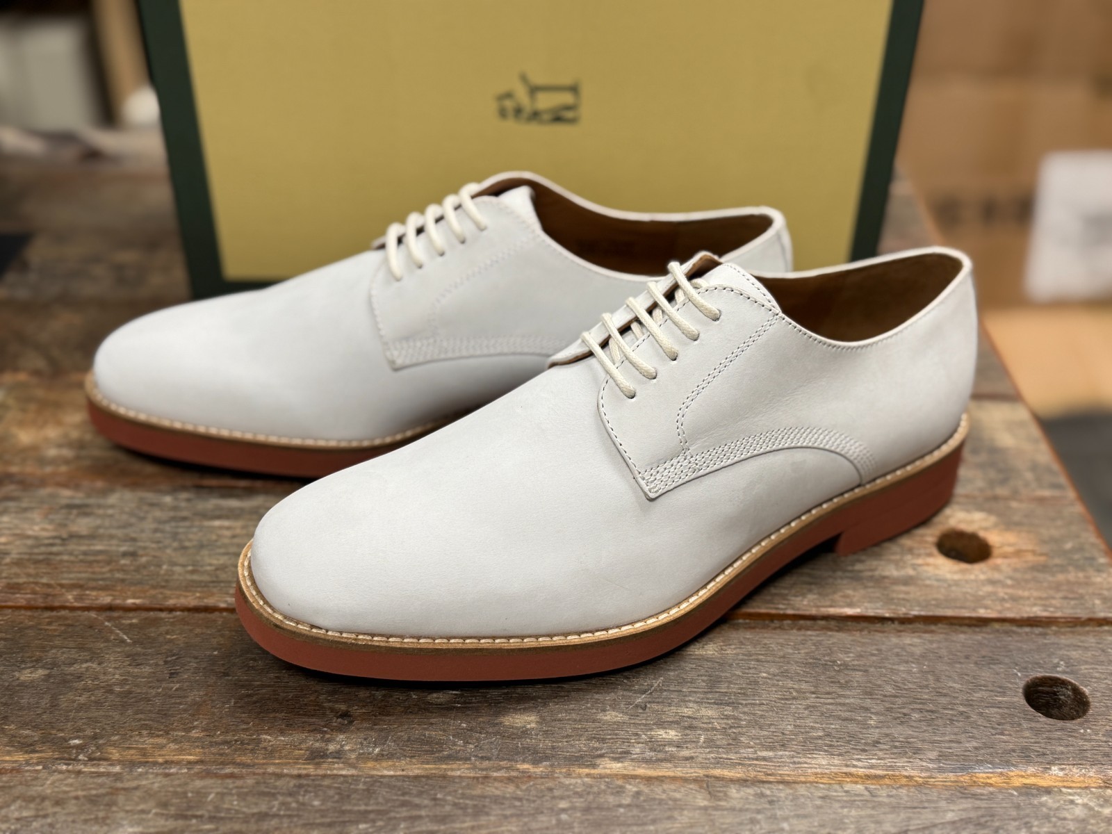 Peter Huber Men's Shoes Classic White Buck Oxford Red Brick Outsole $179