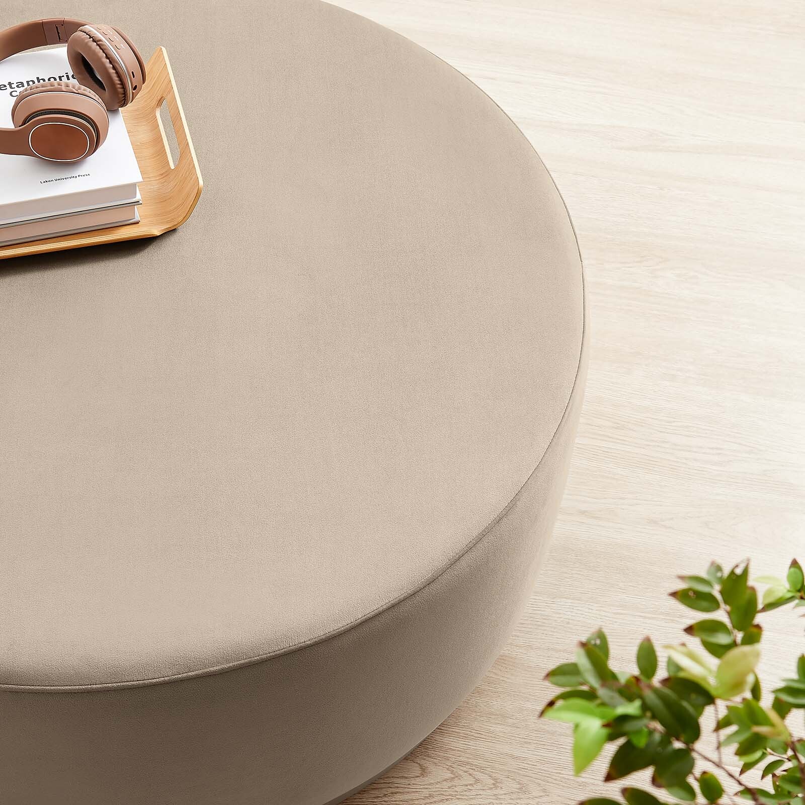 Modway Large 38" Round Performance Velvet Upholstered Ottoman