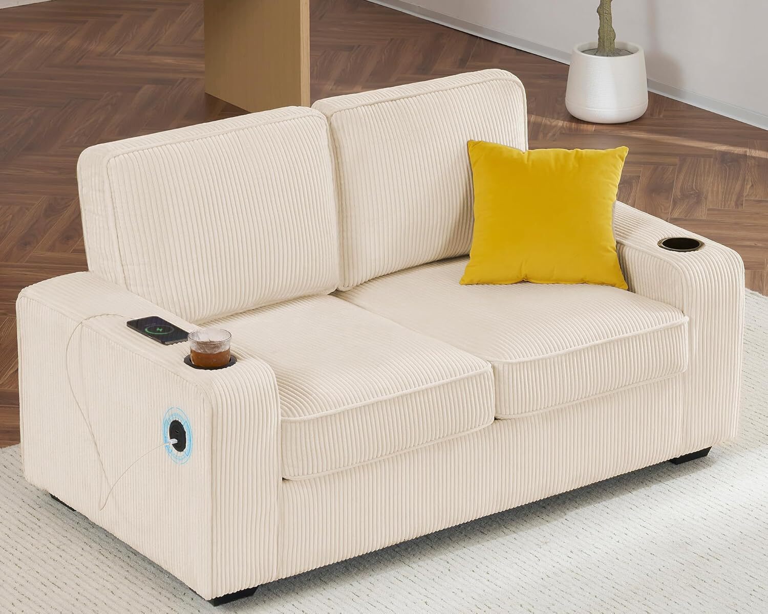 VanAcc Couch,Deep Seat Sofa with USB Charging Ports & Cup Holders,Comfy couch