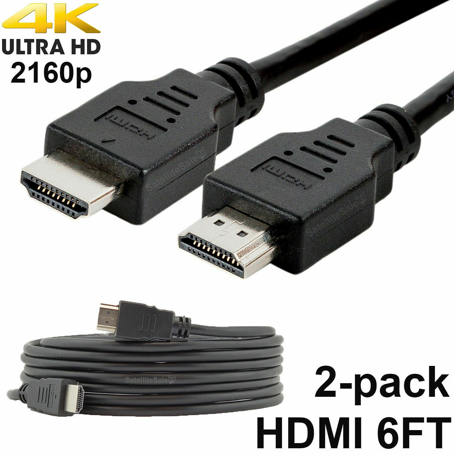 Pack of 2 Digital High-Speed 1.4 HDMI Cables PVC 2160p Black Cord (6 feet)