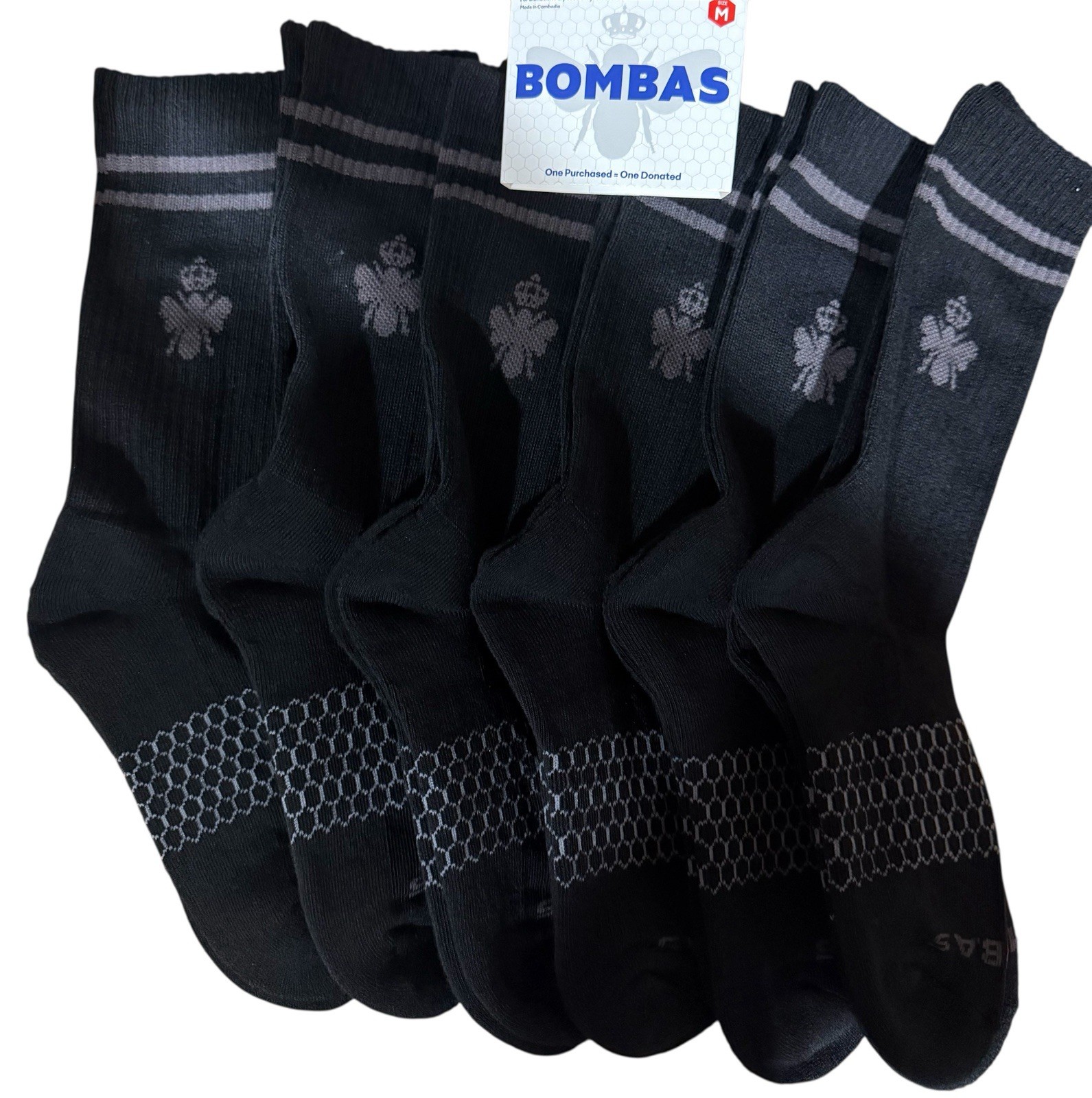 Bombas Black Socks Size M Calf Honeycomb Socks 10 Pairs NEW