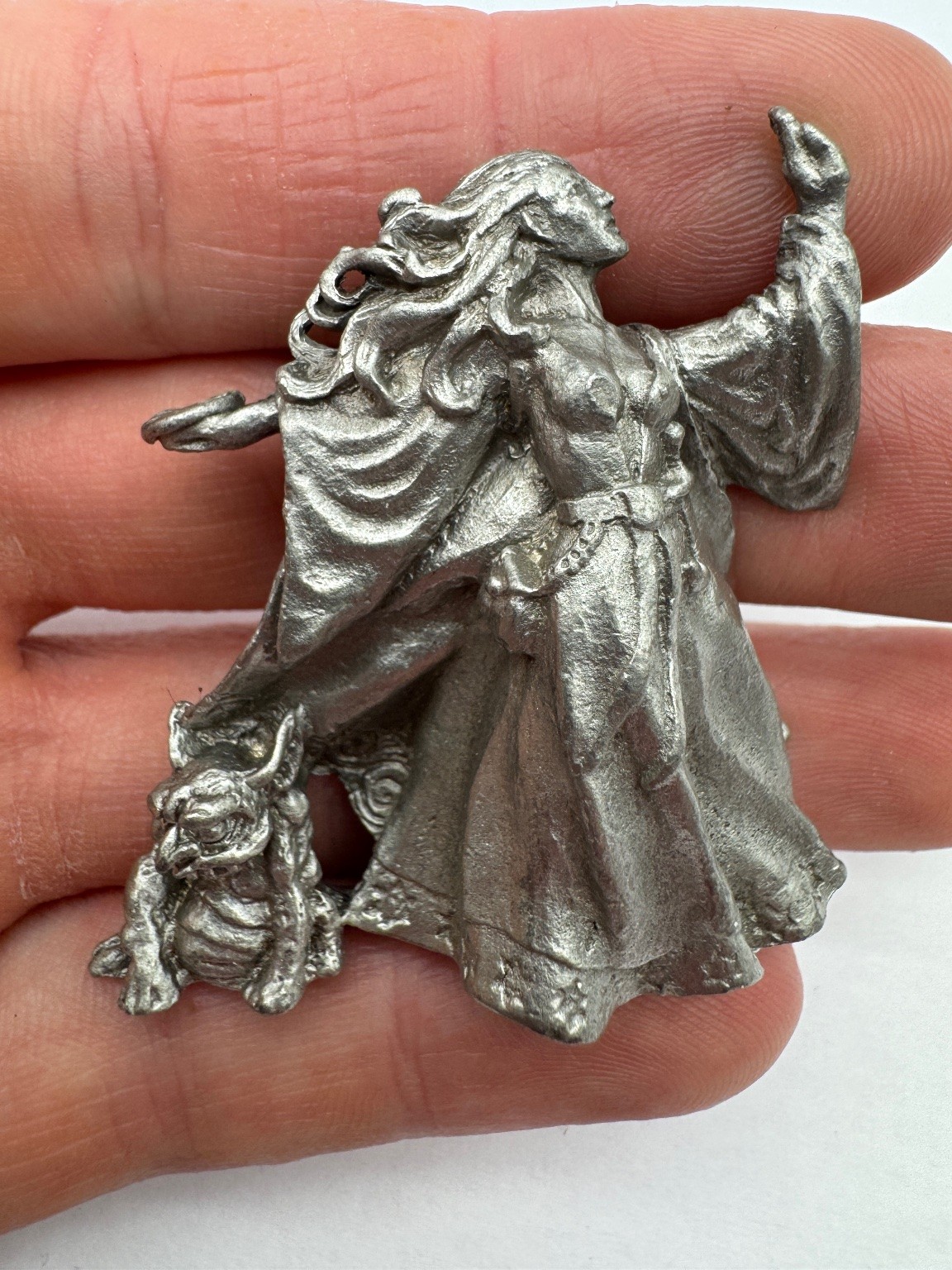 Fantasy Sorceress Miniature Figure with Gargoyle Pewter Collectible Statue