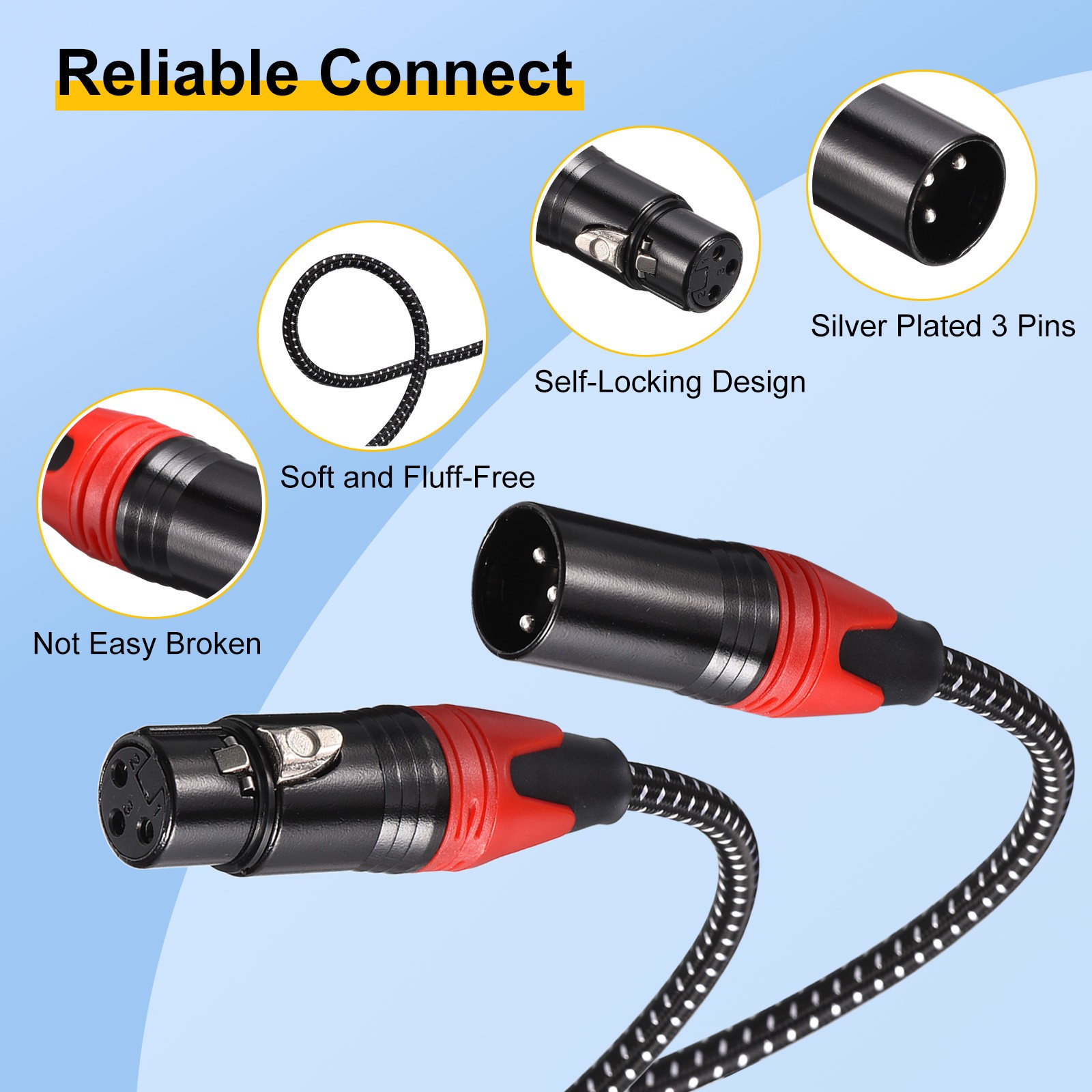 6pcs XLR Cables 1.2ft 21AWG Microphone Cables Nylon Braided Speaker Patch Cables