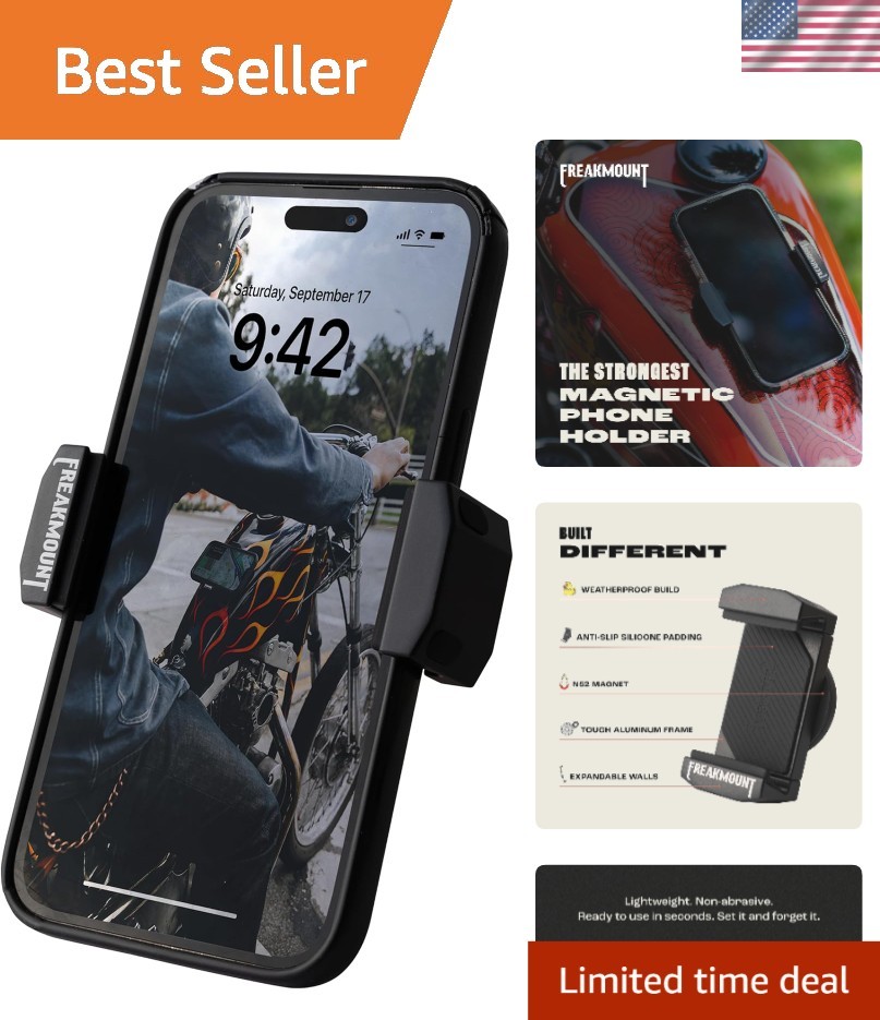 Magnetic Motorcycle Phone Mount - Fits Most Phones, Black - 2.0 Design