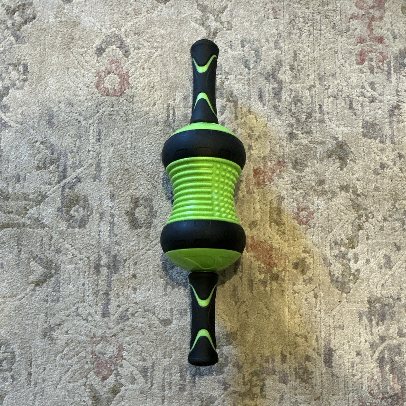 Green Black Dual Handle Massage Grid Foam Roller for Legs Back Arms
