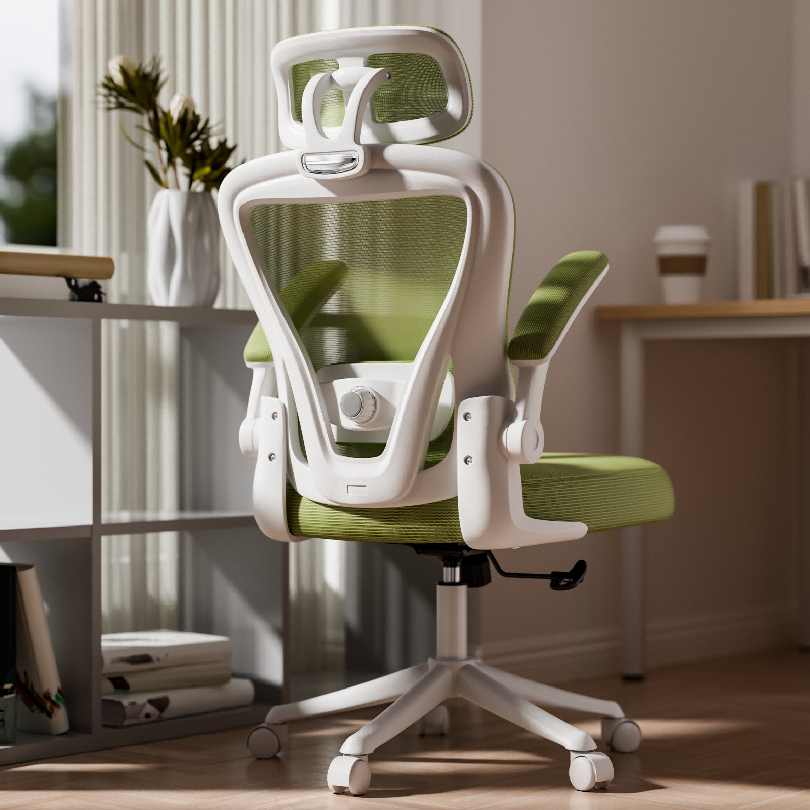 Computer Desk Chair Ergonomic Office Chair with Wheels Flip-Up Armrests Green