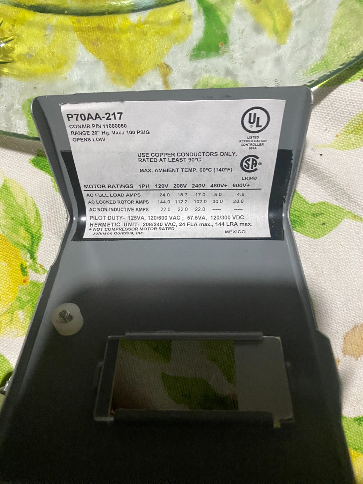 JOHNSON CONTROLS P70A-A217 PRESSURE SWITCH