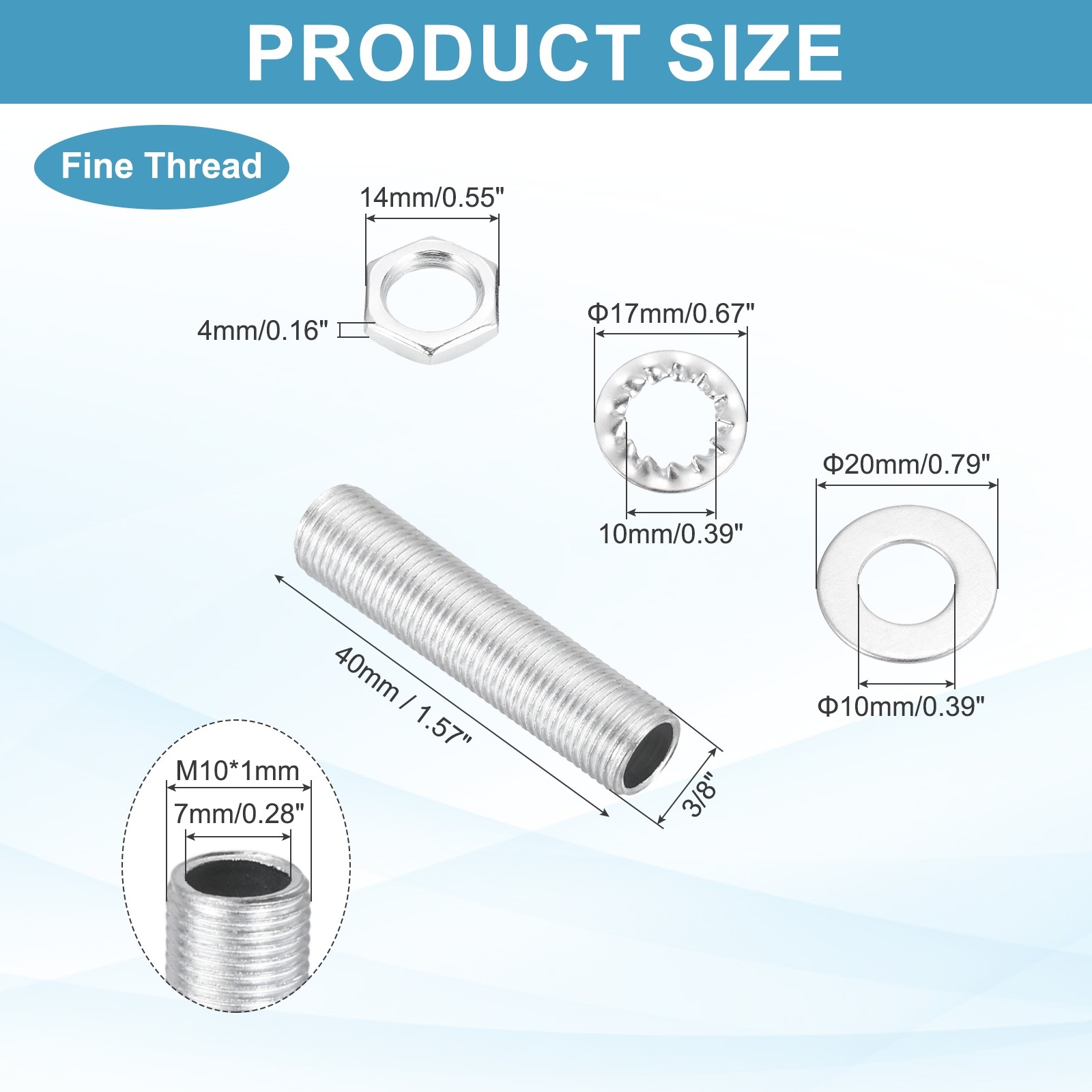 35Pcs 1.6" M10 Lamp Pipe Kit with Lock Nuts Washers for Assembly, Silver