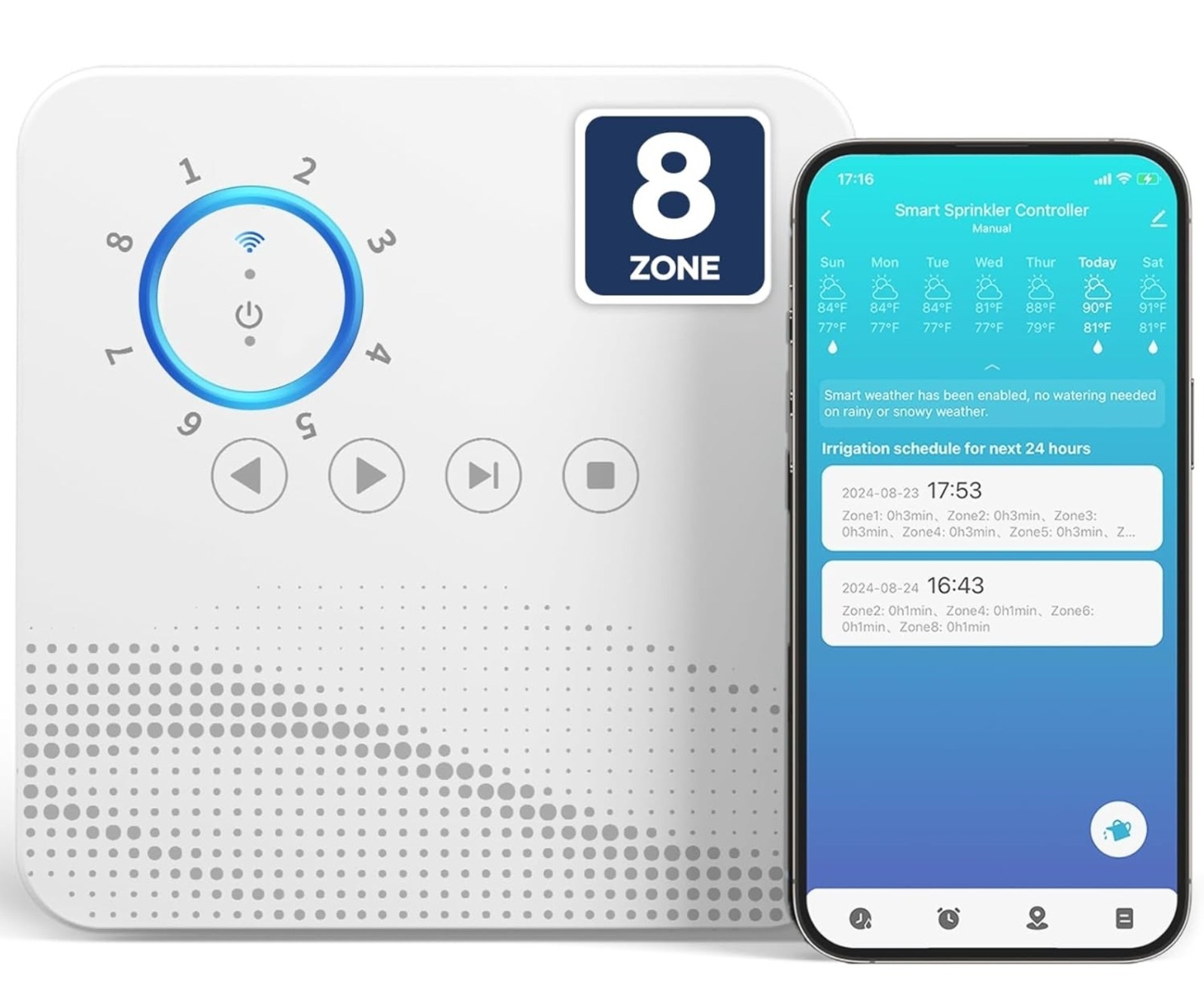tolviviov Smart Sprinkler Controller, 8-Zone Indoor WiFi Irrigation Controller,