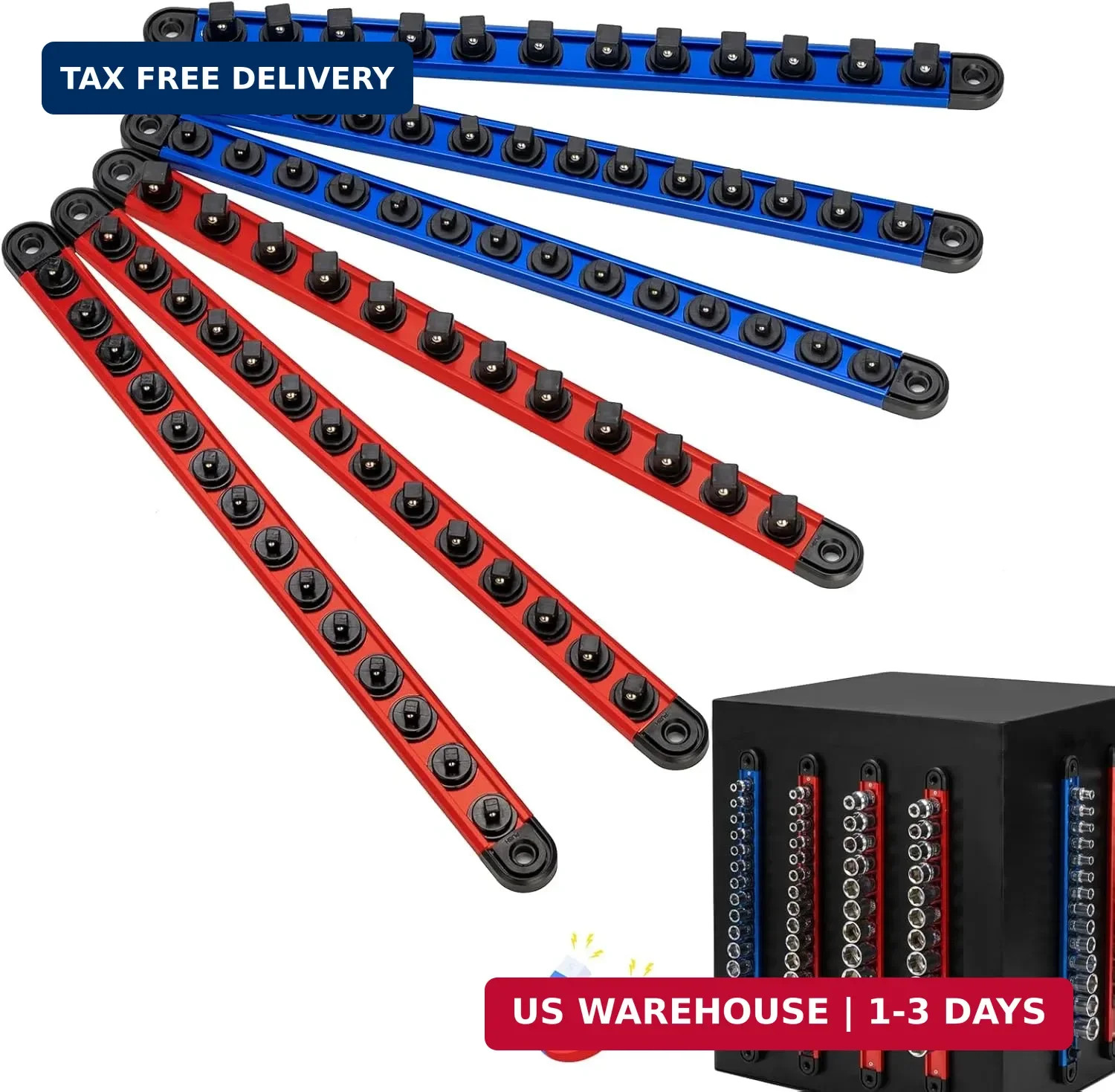 6PC Magnetic Socket Organizer Set, 1/2" 3/8" 1/4" Drive Aluminum Alloy Socket Ho