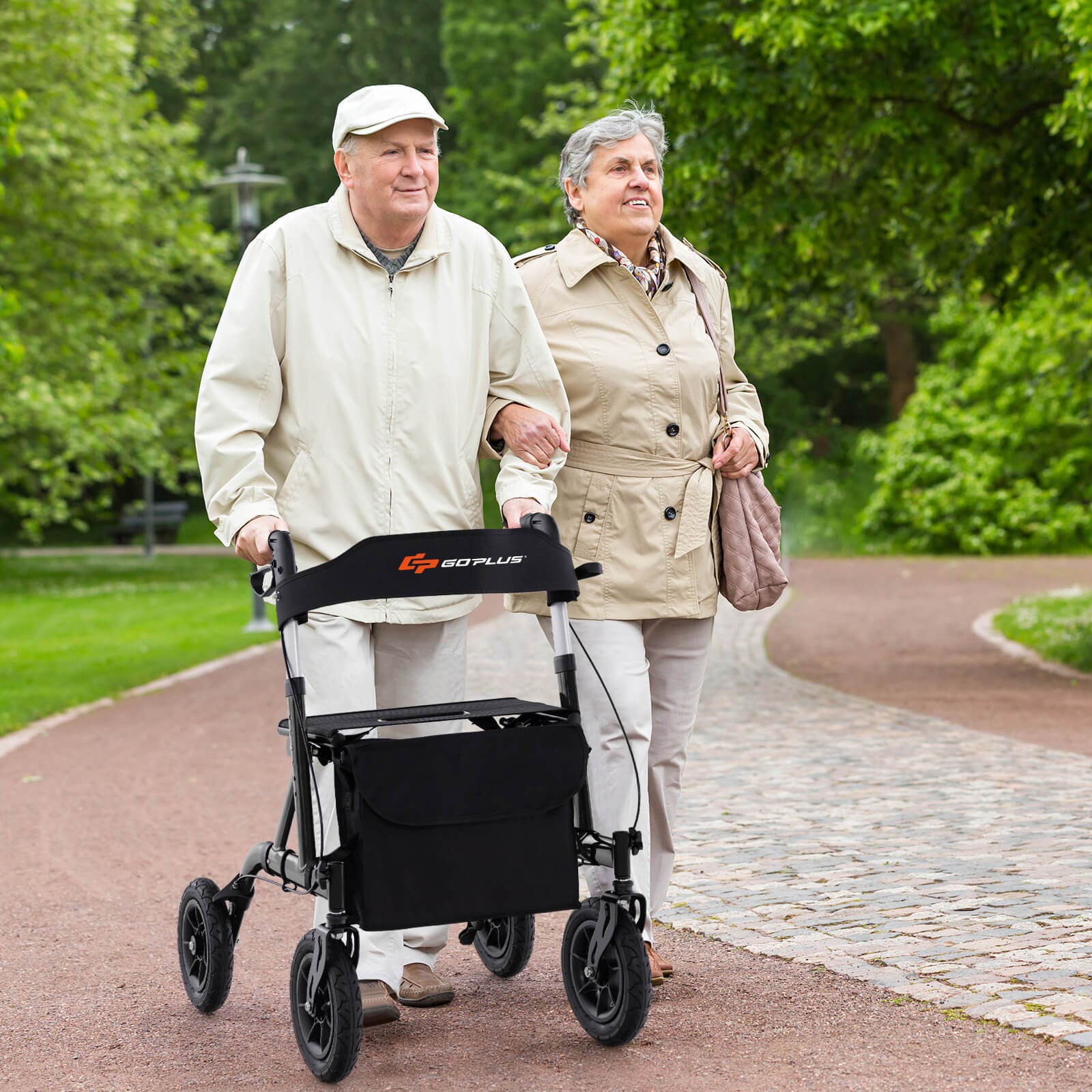 Foldable Height Adjustable Rollator Walker w/ Seat, Storage Bag for Seniors