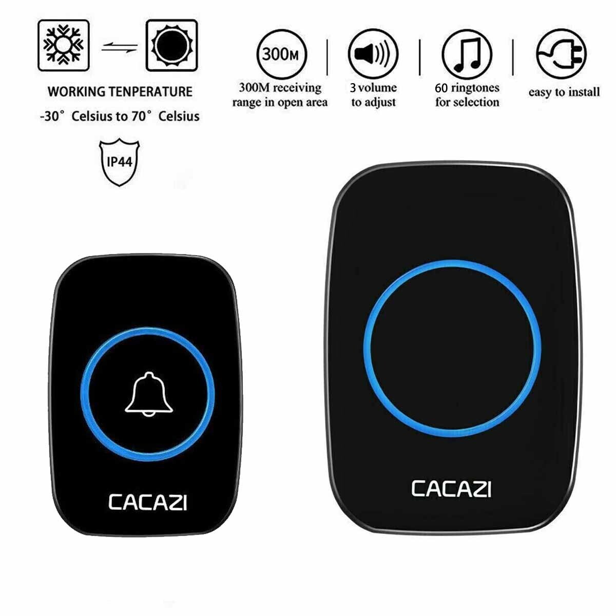 Wireless Door Bell Chime Battery Operated Cordless Waterproof 300m 60 Melodies