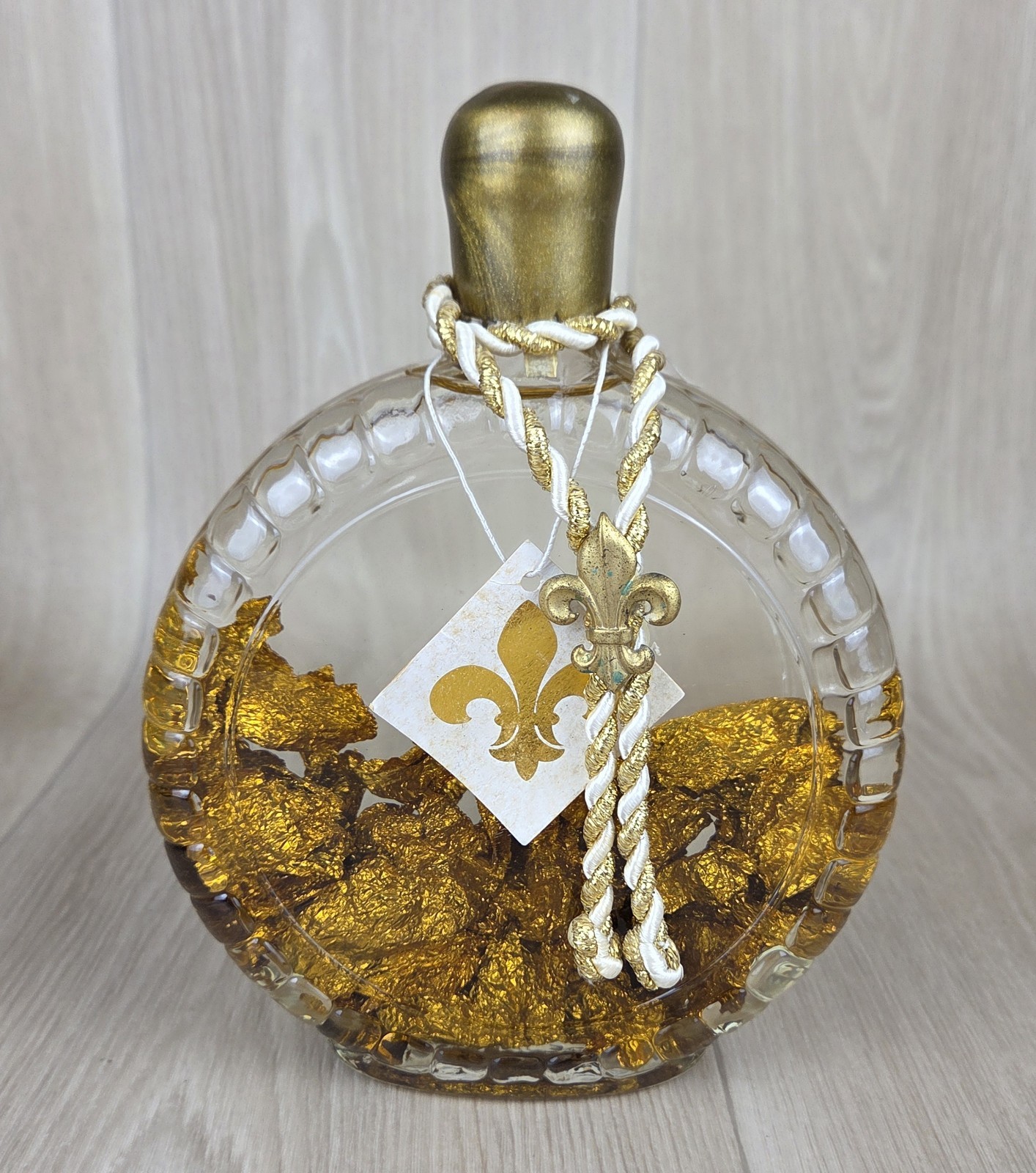Vtg Gold Flake Bubble Bath Glass Bottle Decorative Mineral Bath Oil 25fl oz