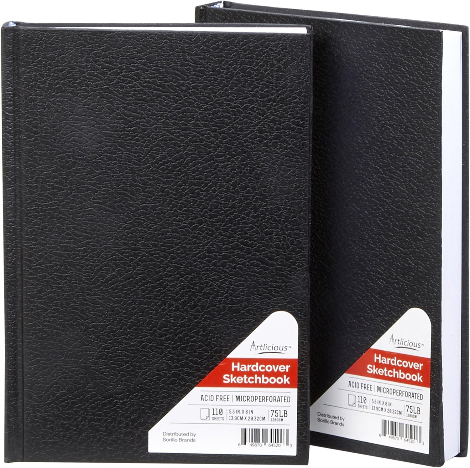 Artlicious Hardcover Sketch Book 2 Pack, 5.5" X 8" Black Drawing Books, 110 Shee