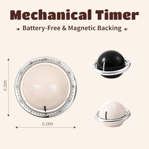 Planet-Shaped Mechanical Timer | No Batteries Needed | 59-Minute White