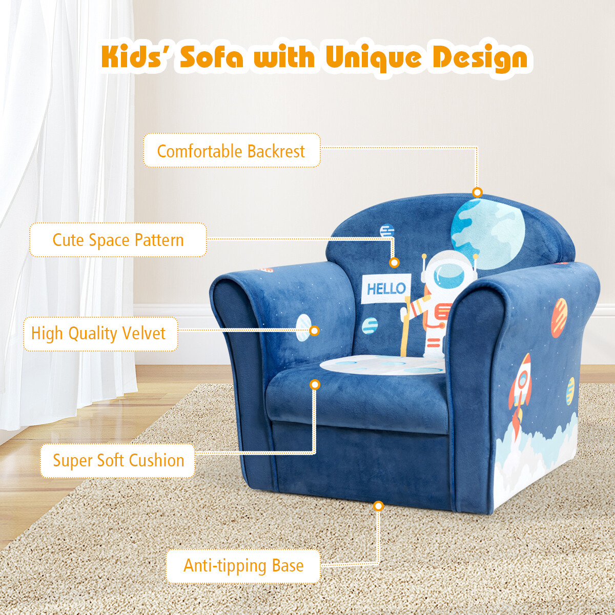 Kids Astronaut Sofa Children Armrest Couch Upholstered Chair Toddler Furniture