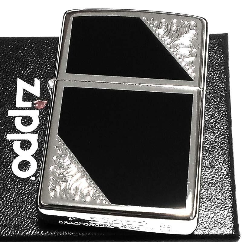 Zippo Lighter Classic Arabesque Silver Black 2 Sided Regular Case Japan
