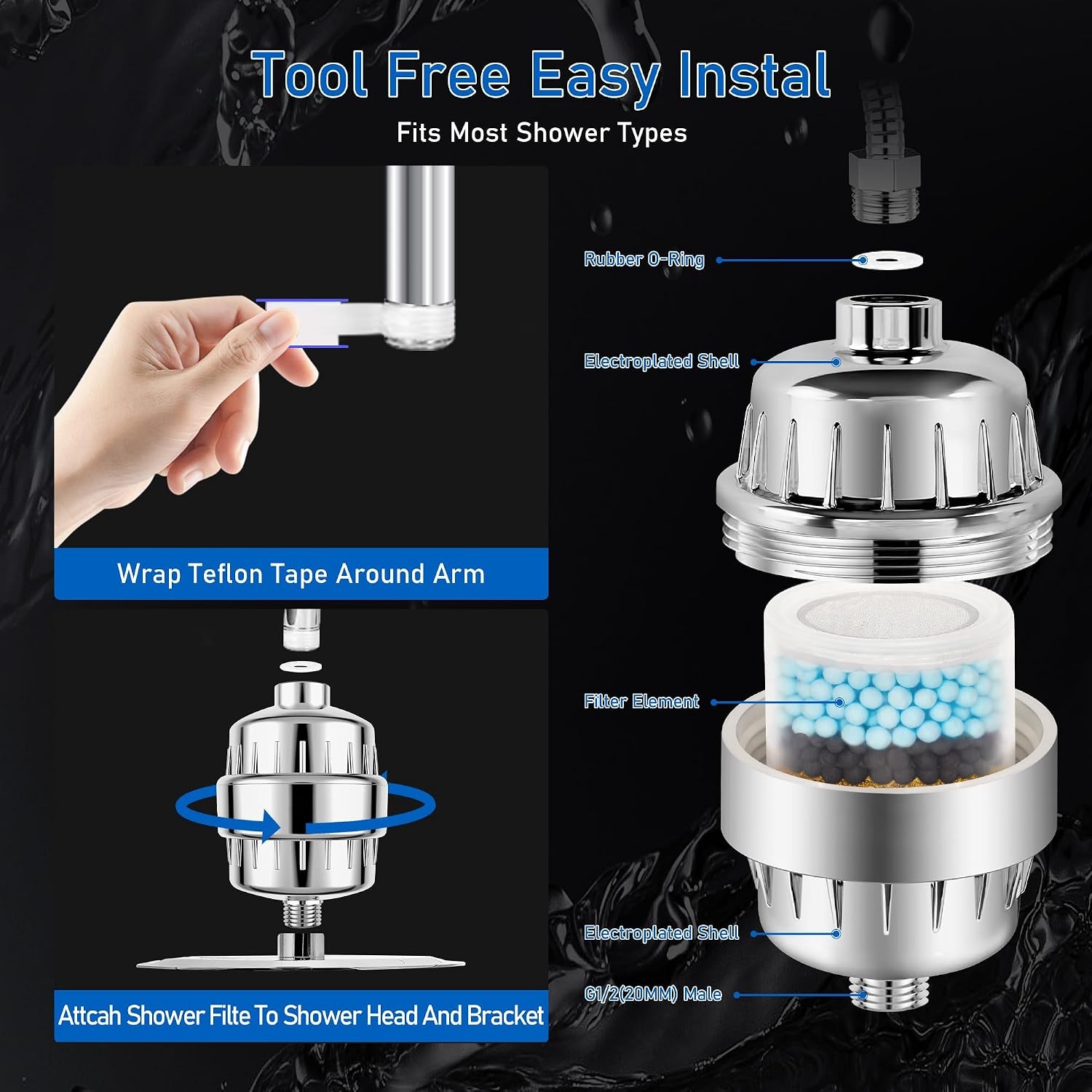 High Output Revitalizing Shower Filter, Shower Filter for Hard Water Remove