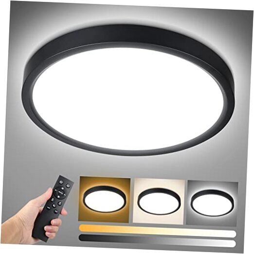 Dimmable LED Flush Mount Ceiling Light with Remote Control, 8.7inch Black